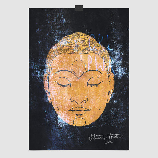 Golden Head of Buddha Art Print – Urban Art Style