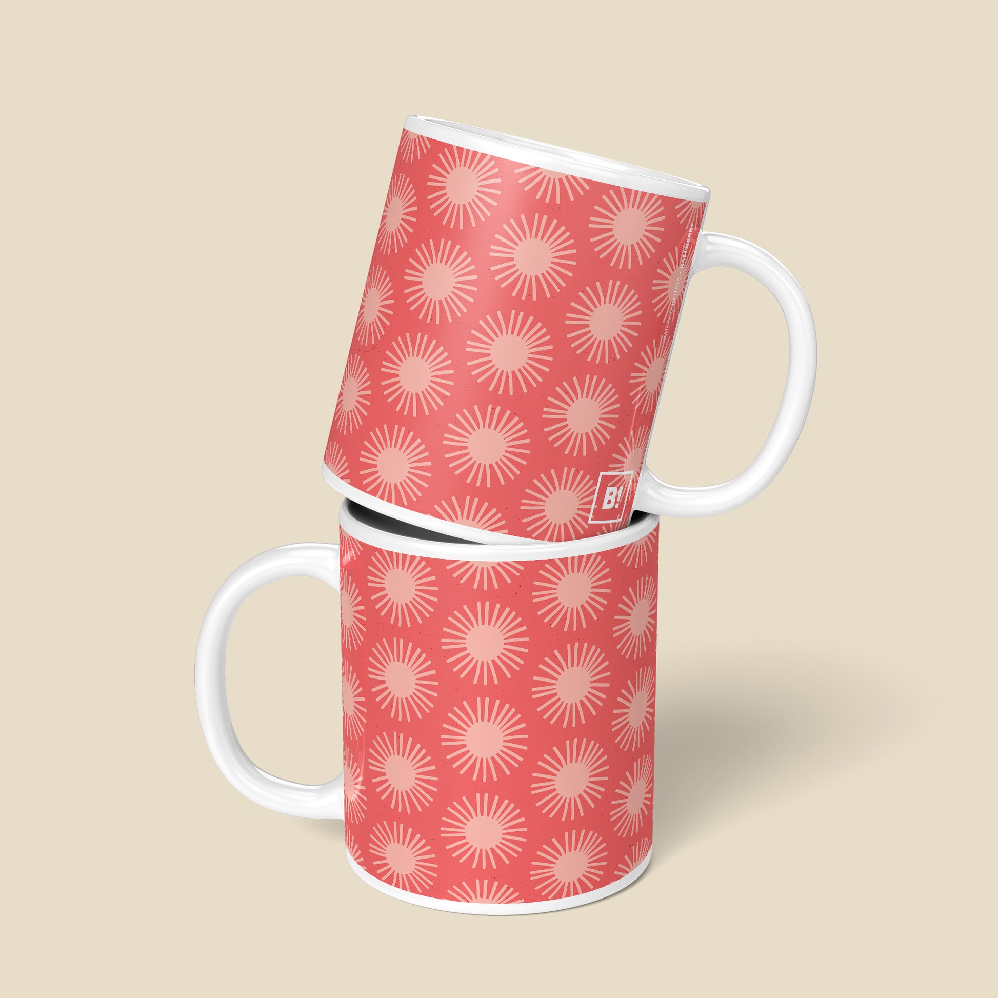 Be inspired by our delightful raspberry "Happy Sunrays" Coffee Mug. Featuring a front and back view of the 11oz mug.