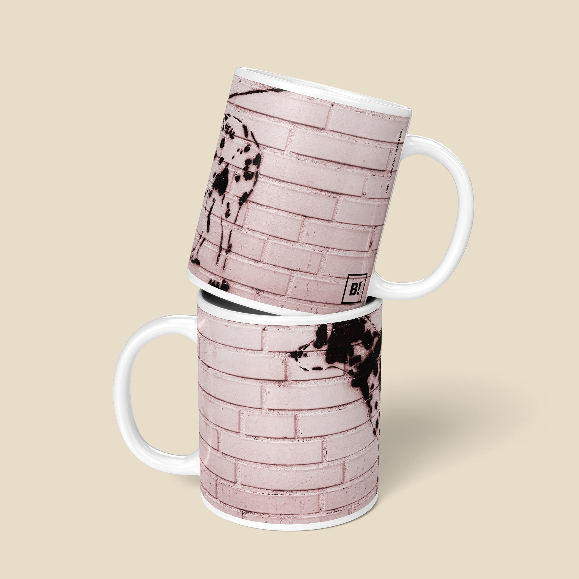 Be inspired by our Urban Art Coffee Mug "Pink Dalmatian" from Hamburg. This mug features an 11oz size with a front and back view.
