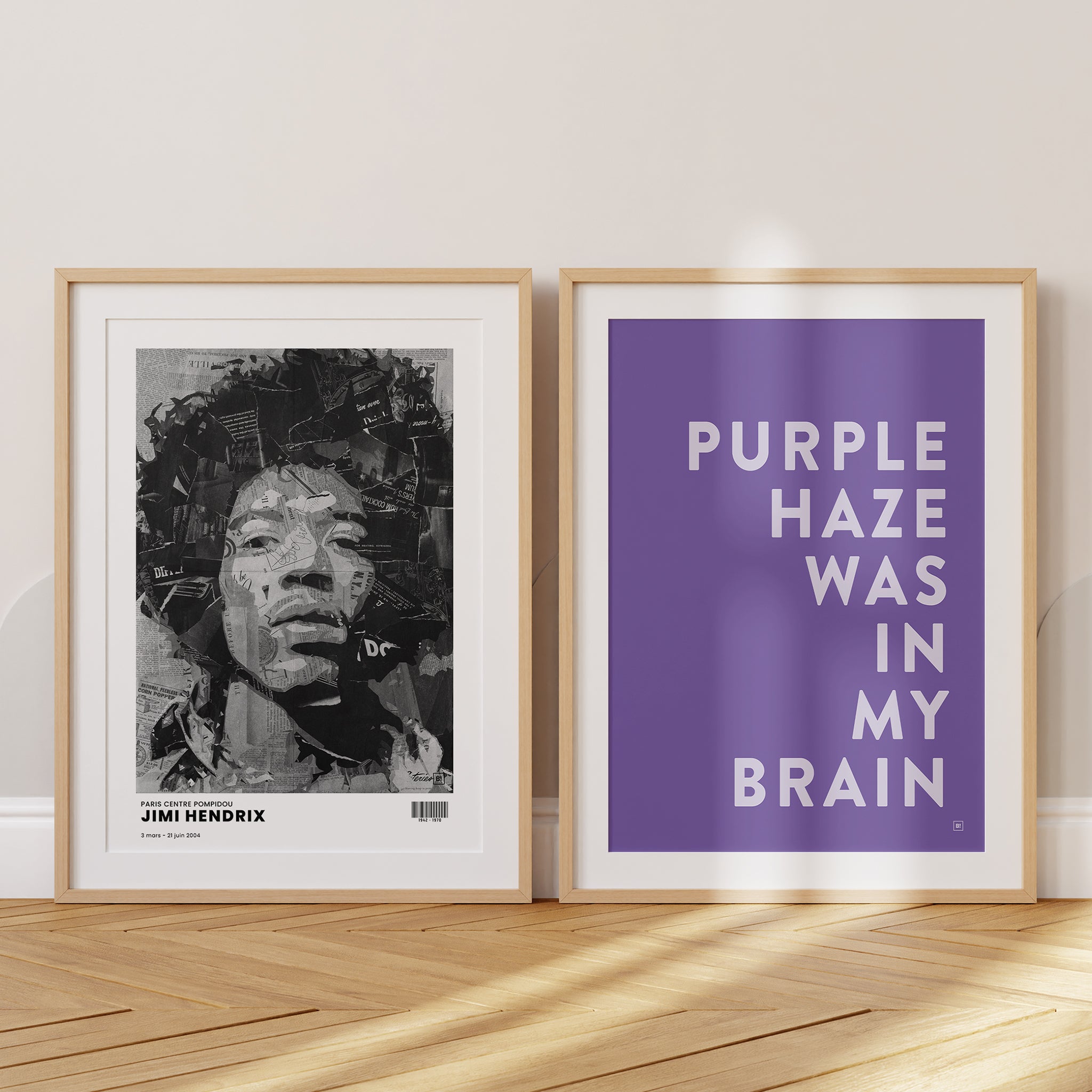 Be inspired by our Jimi Hendrix "Purple Haze Was In My Brain" lyric art print! This artwork has been printed using the giclée process on archival acid-free paper and is presented in a set of two oak frames with passe-partout that perfectly captures its timeless beauty in every detail.