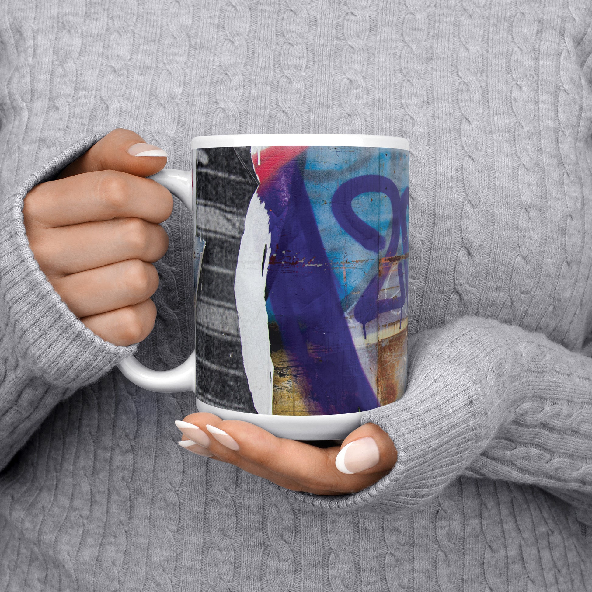 Ratchadamnoen coffee mug with bold, street art-inspired design from Bangkok in high-quality ceramic.