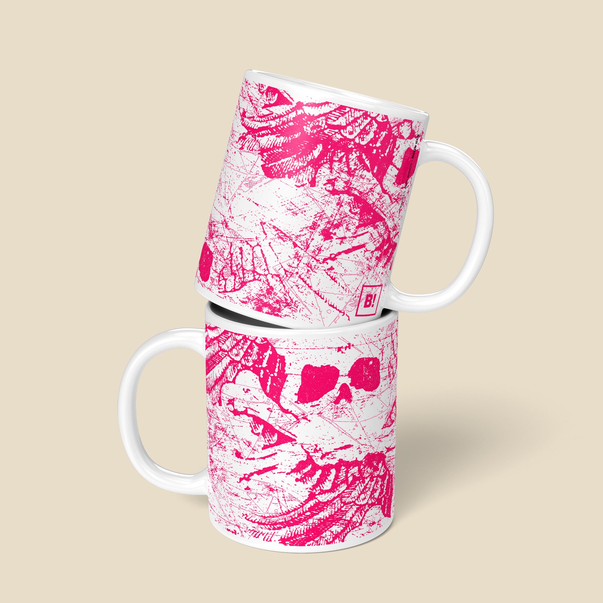 Be inspired by our "Skulls And Wings" Neon Red Coffee Mug.Featuring a front and back view of the 11oz mug.