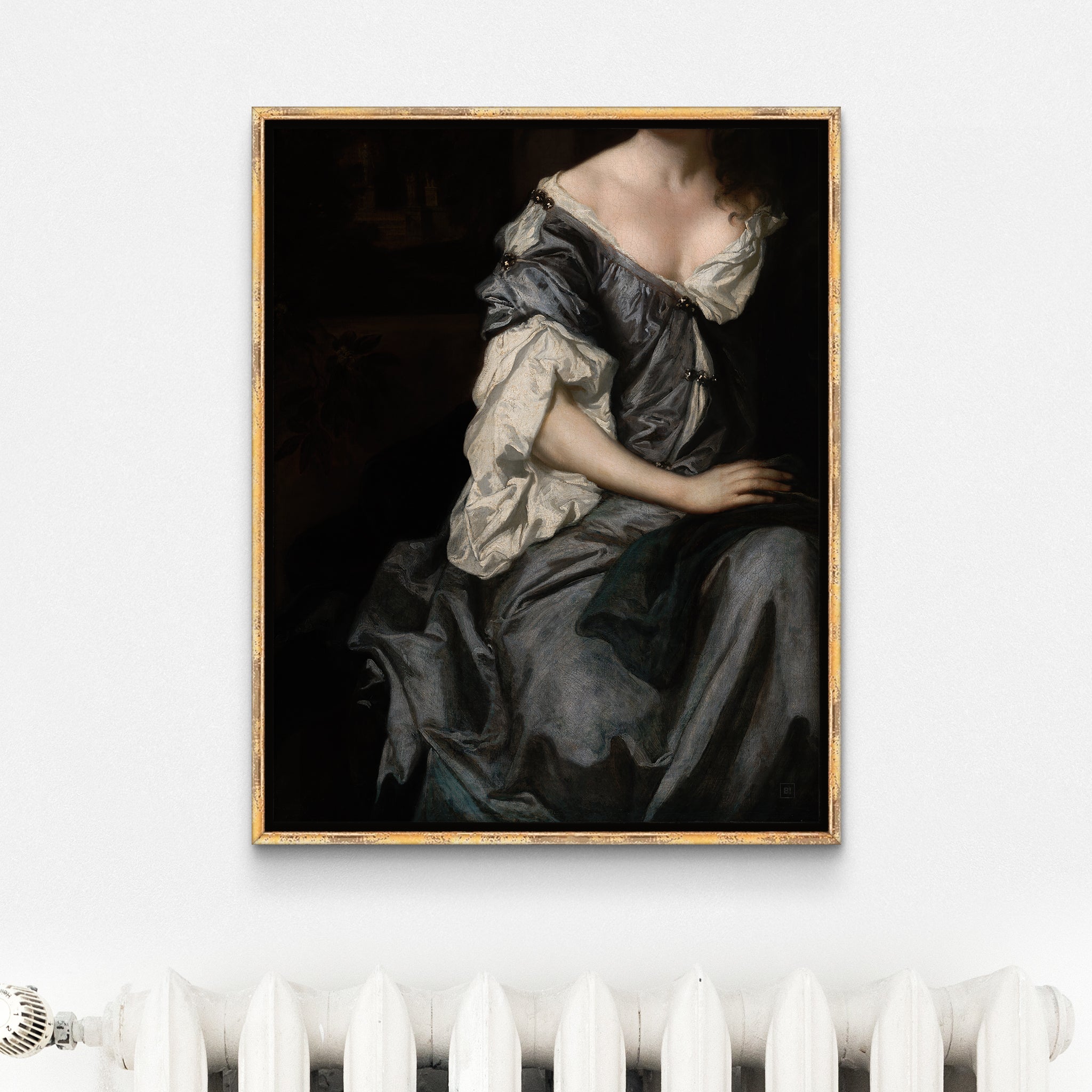 Be inspired by our altered Victorian Woman in Gray Satin Dress art print. This artwork was printed using the giclée process on archival acid-free paper and is presented in an antique gold frame that captures its timeless beauty in every detail.