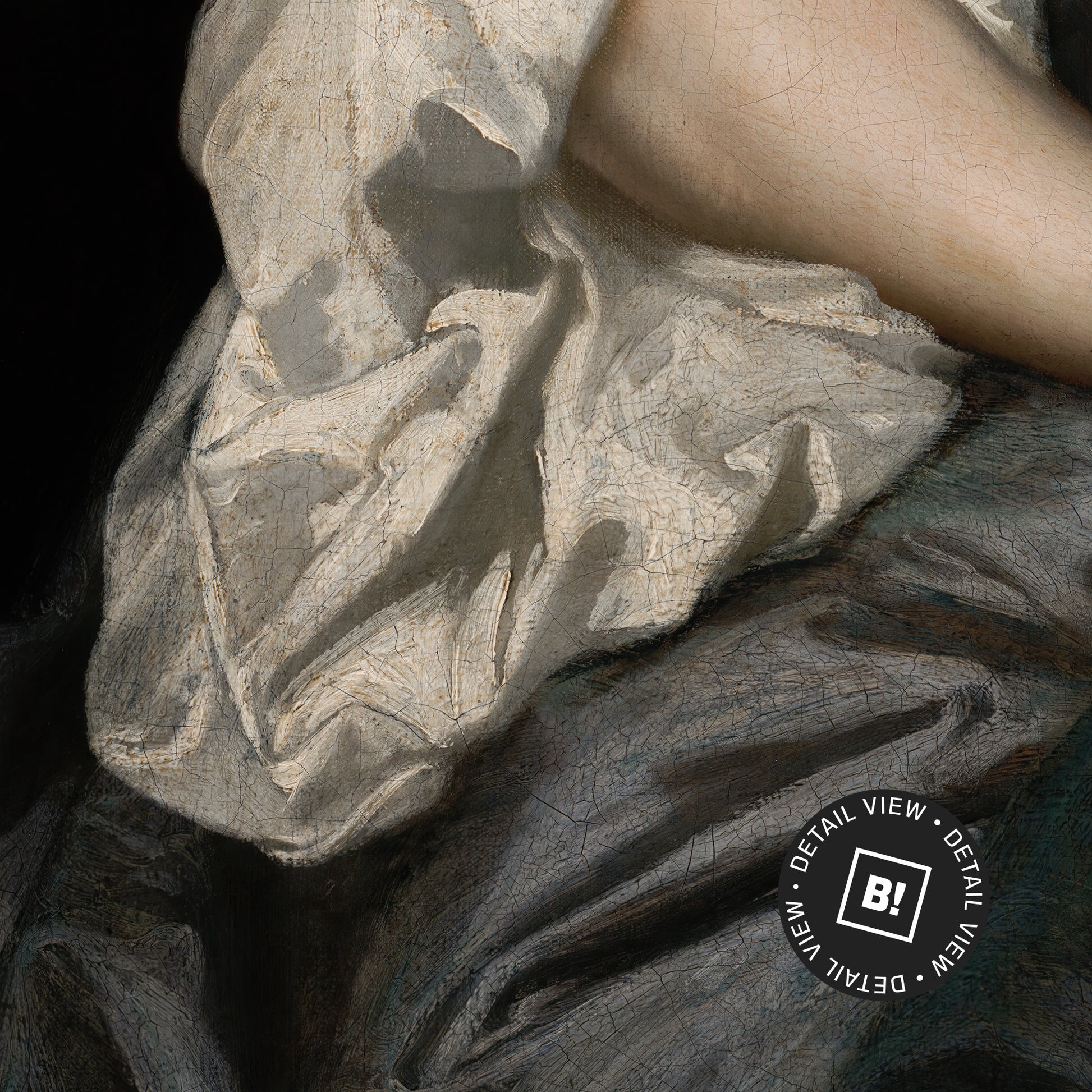 A detail view of Binspired's altered Victorian Woman in Gray Satin Dress art print. This artwork was printed using the giclée process on archival acid-free paper and shows its timeless beauty in every detail.