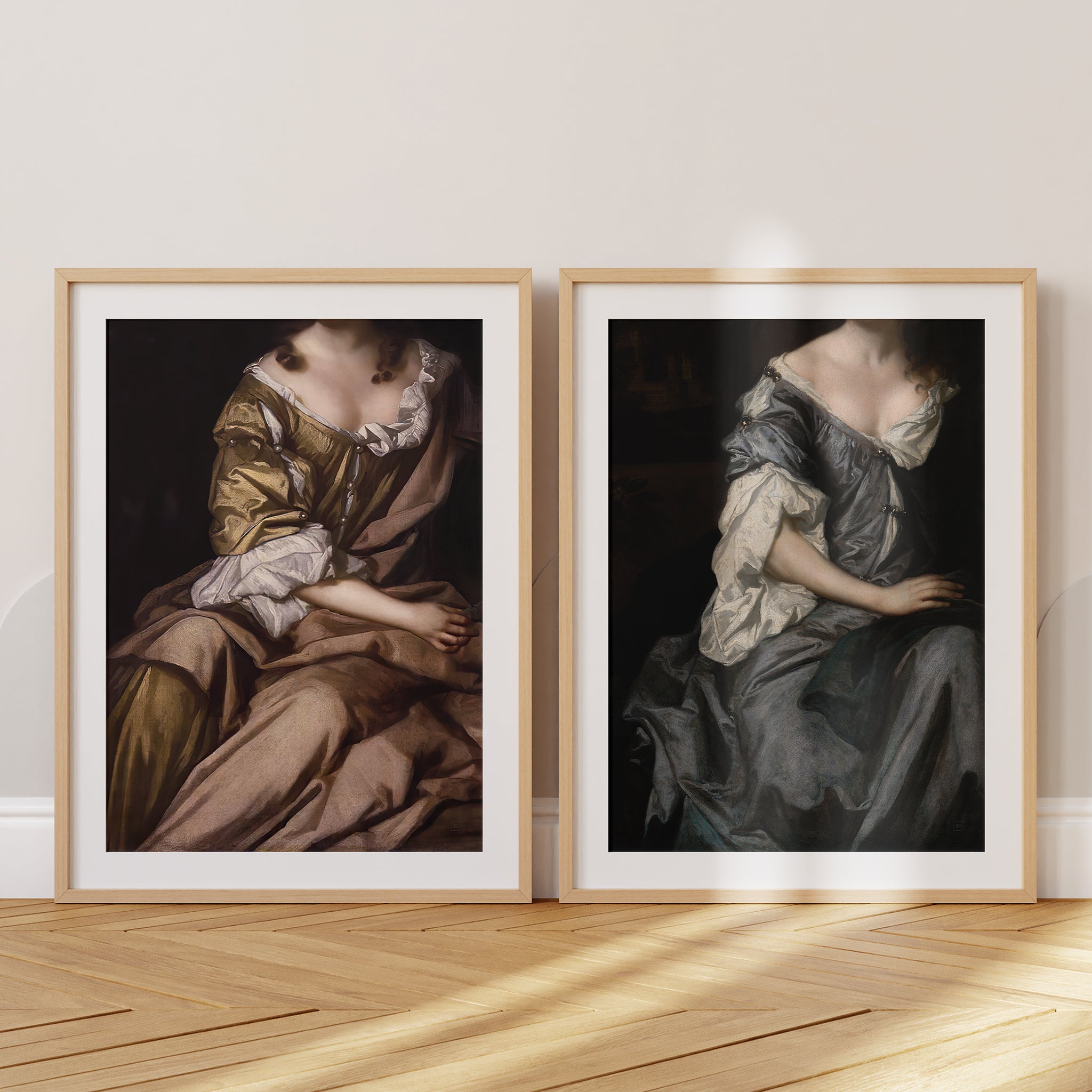 Be inspired by our altered Victorian Woman in Gray Satin Dress art print. This artwork was printed using the giclée process on archival acid-free paper and is presented in a set of two oak frames with passe-partout that captures its timeless beauty in every detail.