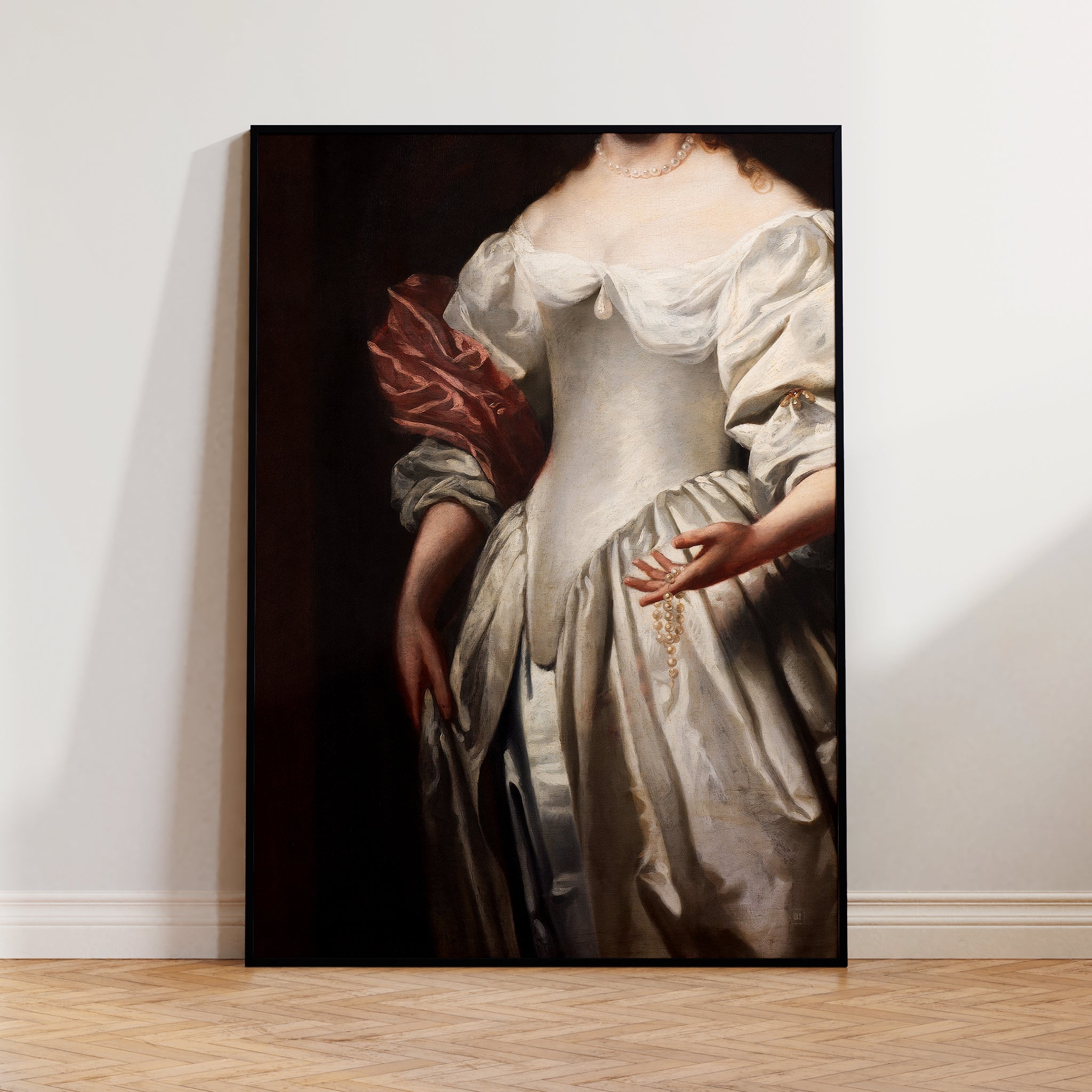 Be inspired by our altered Victorian Woman in White Satin Dress art print. This artwork was printed using the giclée process on archival acid-free paper and is presented in a modern black frame that captures its timeless beauty in every detail.