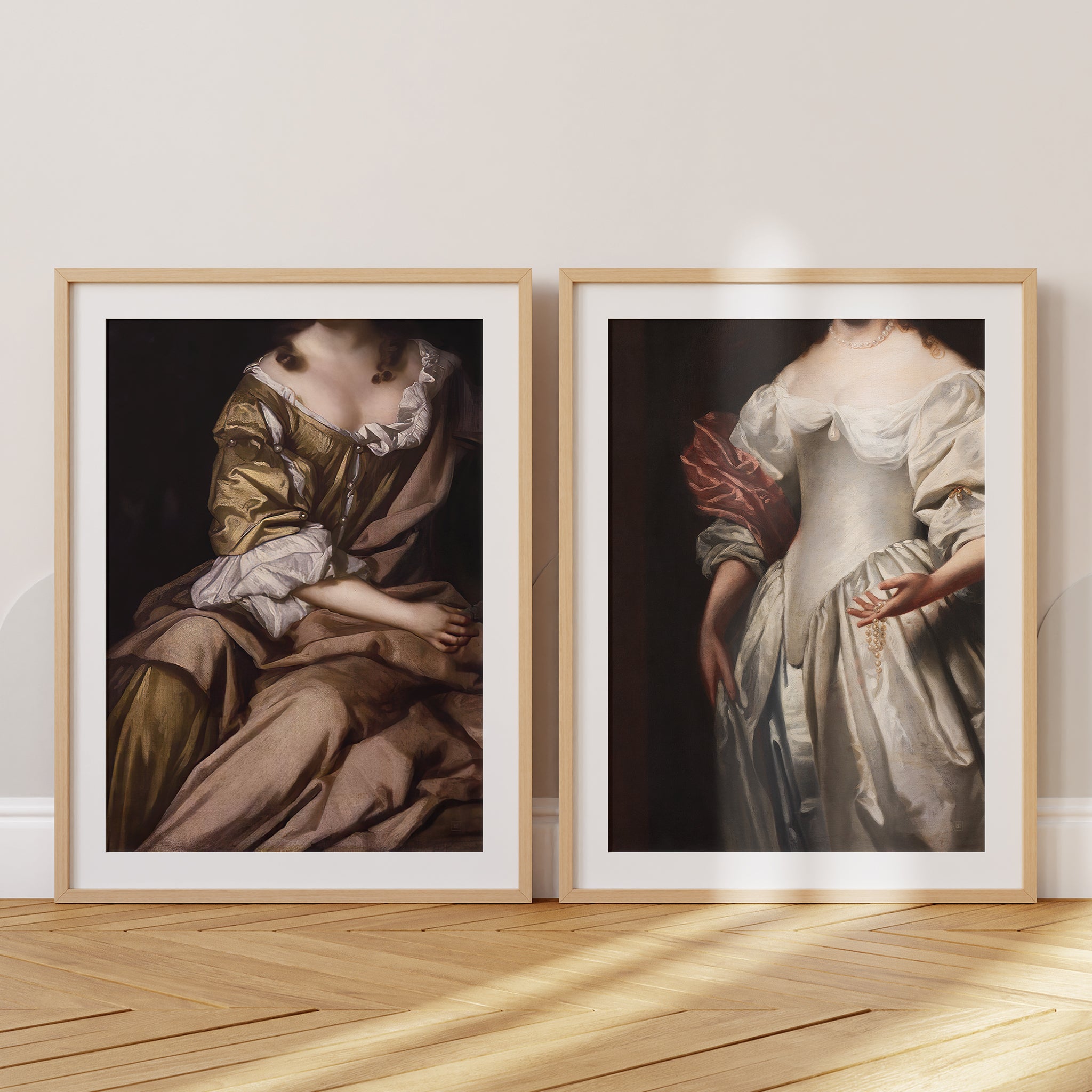 Be inspired by our altered Victorian Woman in White Satin Dress art print. This artwork was printed using the giclée process on archival acid-free paper and is presented in a set of two oak frames with passe-partout that captures its timeless beauty in every detail.