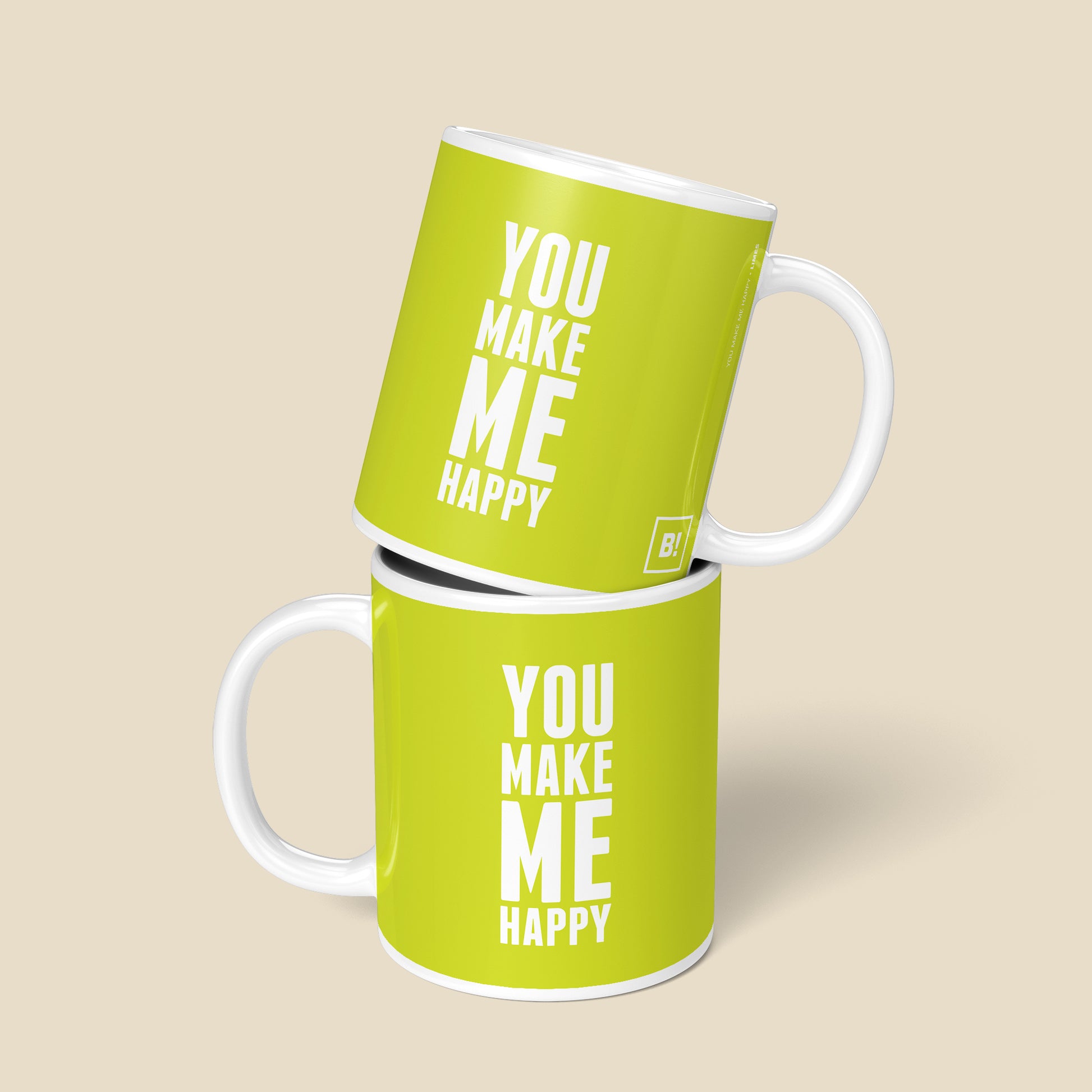 Be inspired by our "You Make Me Happy Coffee Mug" Limes Coffee Mug. Featuring a front and back view of the 11oz mug.