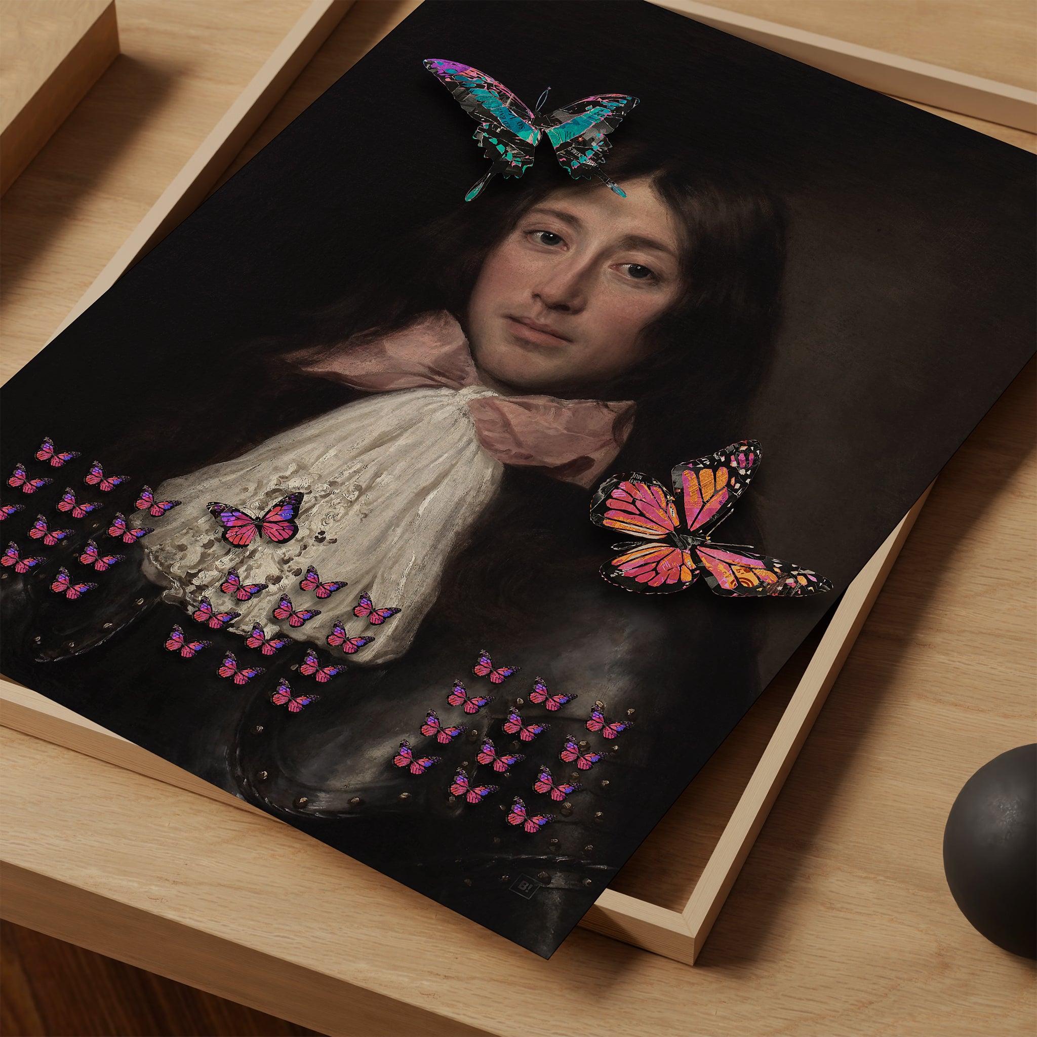 Be inspired by our altered soldier with pink tie and butterflies art print. This artwork was printed using giclée on archival acid-free paper and is presented as a print close-up that captures its timeless beauty in every detail.