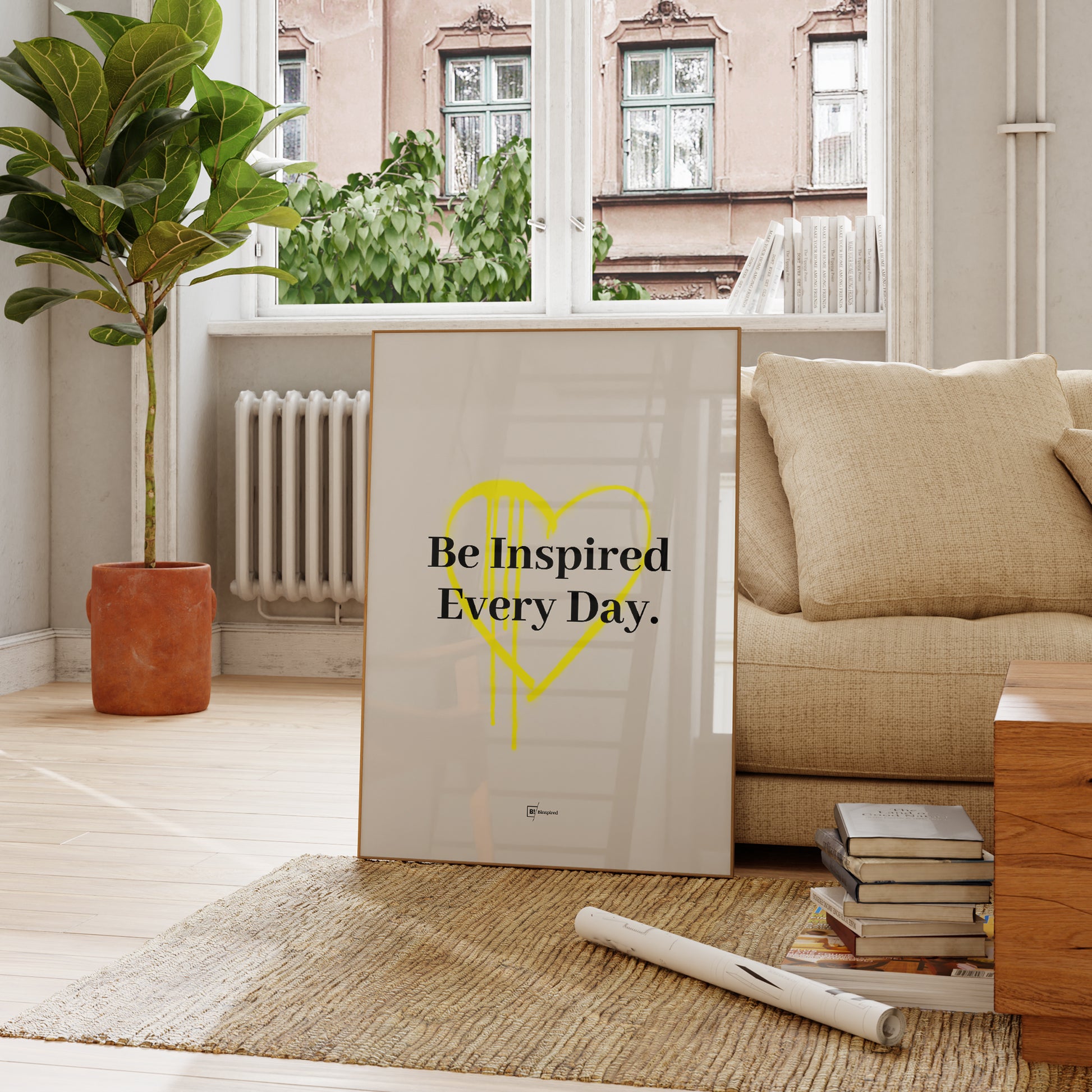 Be inspired by our "Be Inspired Every Day" quote art print! This artwork was printed using the giclée process on archival acid-free paper and is presented in a french living room that captures its timeless beauty in every detail.