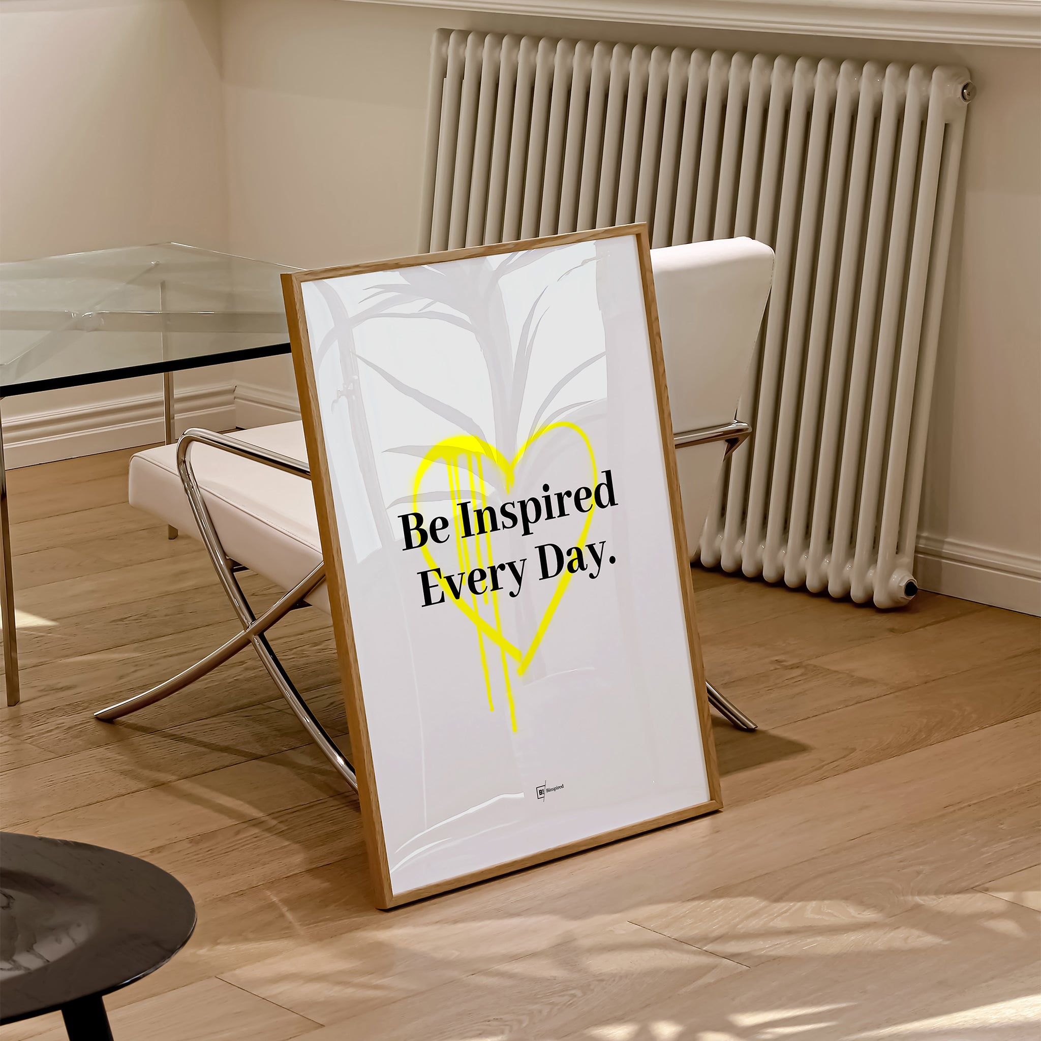 Be inspired by our "Be Inspired Every Day" quote art print! This artwork was printed using the giclée process on archival acid-free paper and is presented in a natural oak frame that captures its timeless beauty in every detail.