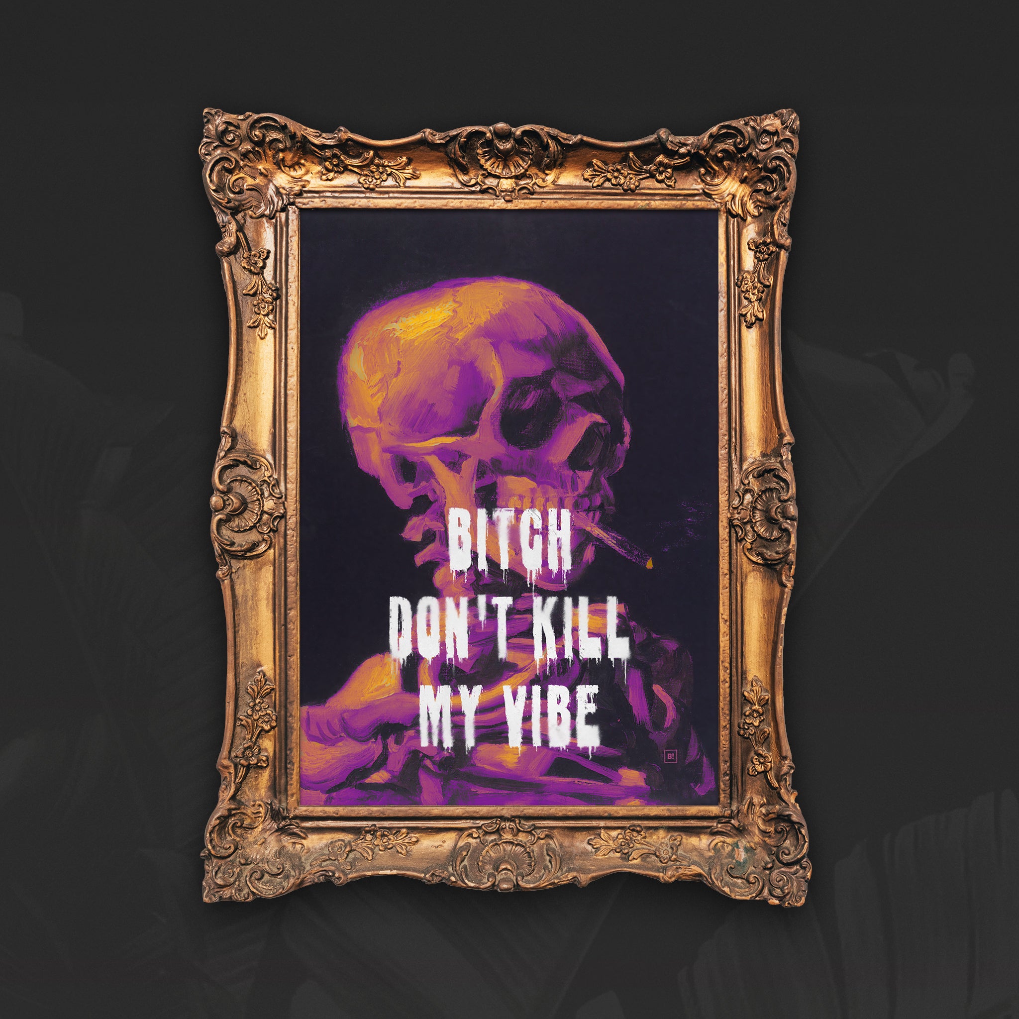 Be inspired by our altered Van Gogh's Bitch Don't Kill My Vibe art print. This artwork has been printed using the giclée process on archival acid-free paper and is presented in a golden vintage frame that captures its timeless beauty in every detail.