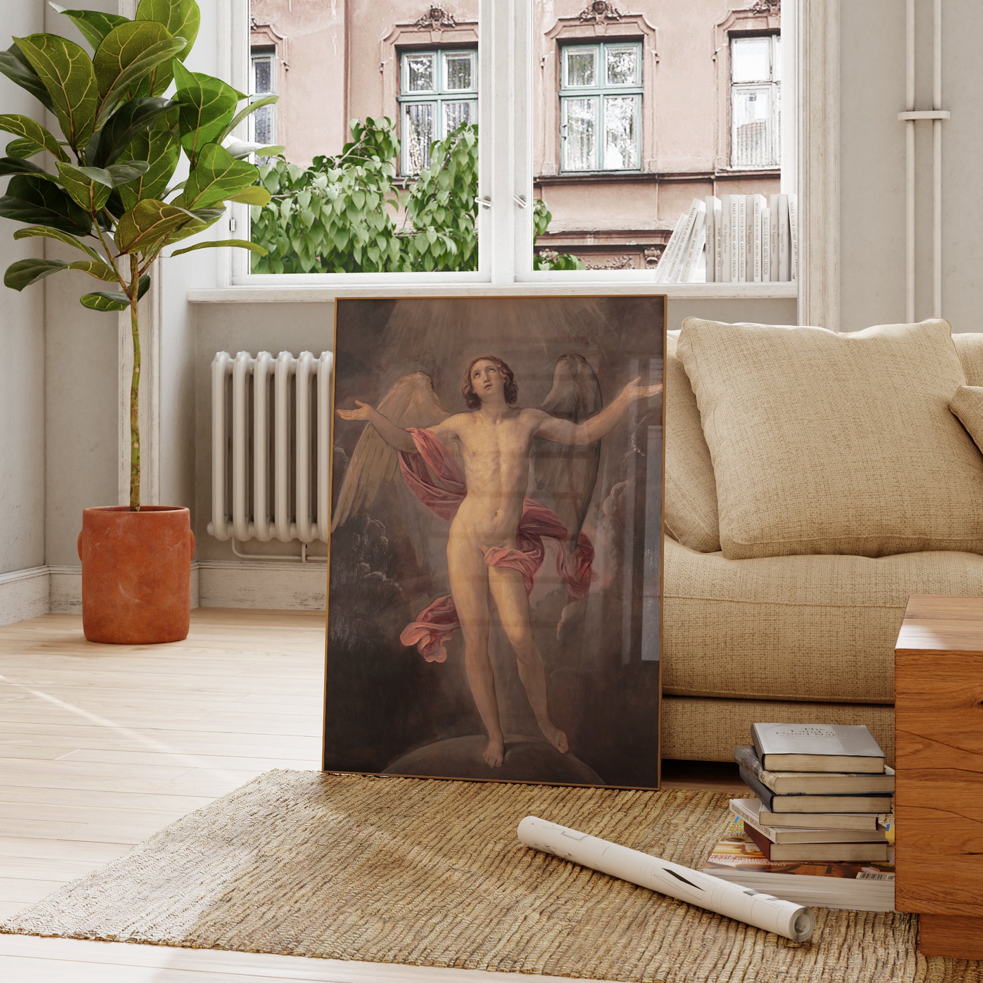 Be inspired by our classic art print Blessed Soul by Guido Reni. This artwork was printed using the giclée process on archival acid-free paper and is presented in a french living room that captures its timeless beauty in every detail.