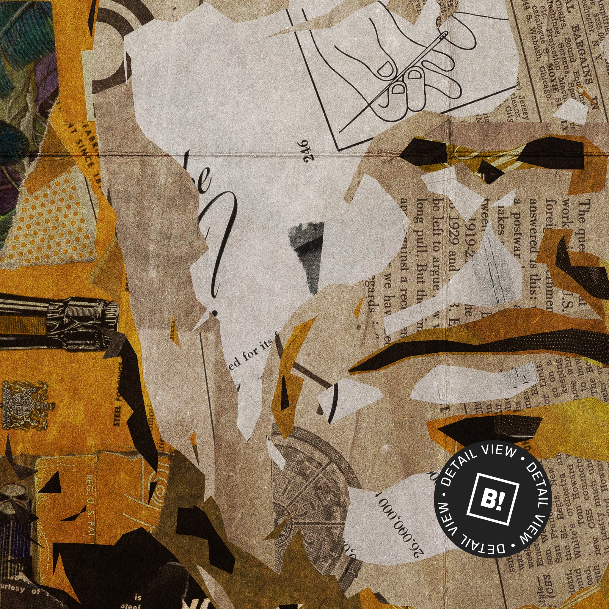 A detail view of our iconic collage portrait art print of Che Guevara. This artwork was printed using the giclée process on archival acid-free paper, capturing its timeless beauty in every detail.