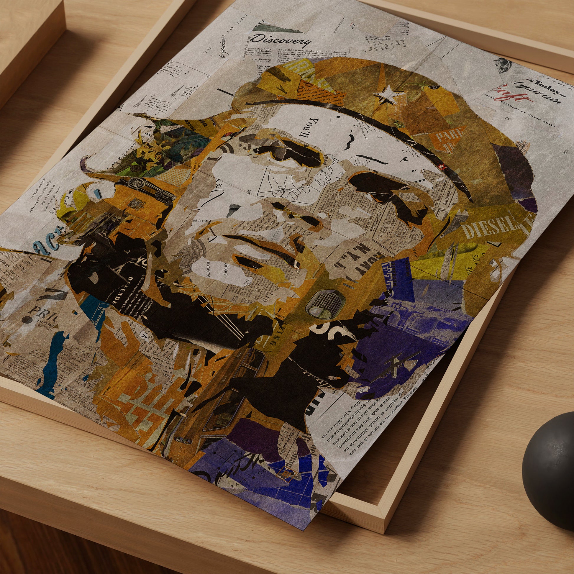 Be inspired by our iconic collage portrait art print of Che Guevara. This artwork was printed using the giclée process on archival acid-free paper and is presented as a print close-up, capturing its timeless beauty in every detail.