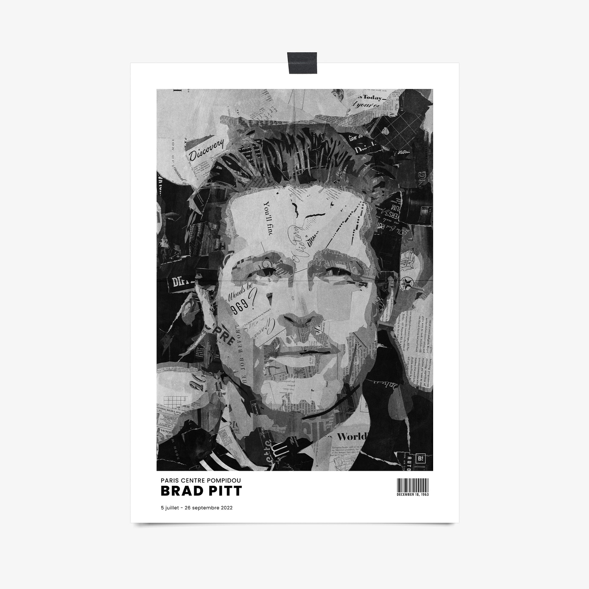 Be inspired by Iconic Brad Pitt Paris Centre Pompidou Exhibition Art Print. This artwork is printed using giclée on archival acid-free paper, capturing its timeless beauty in every detail.