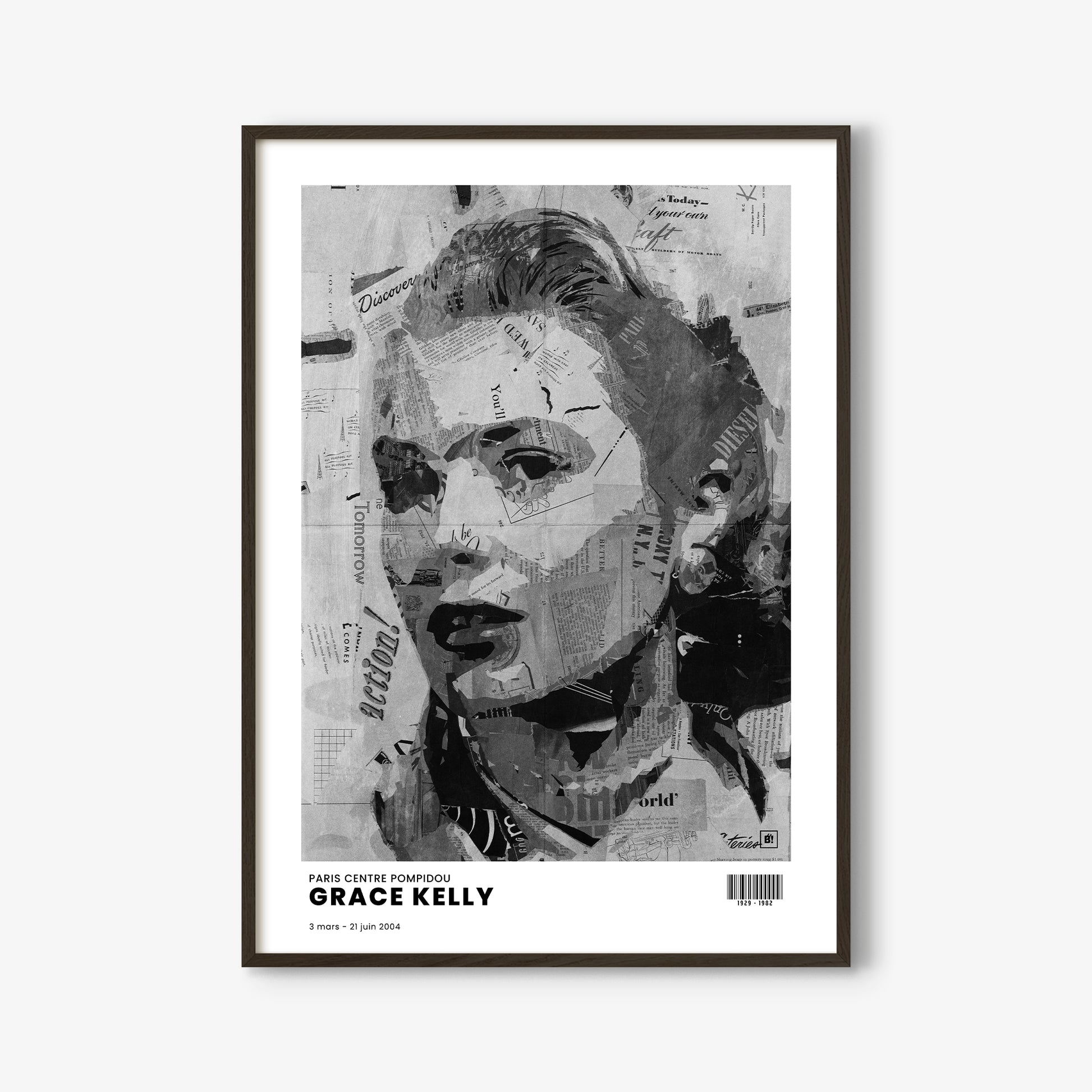 Be inspired by Iconic Grace Kelly Paris Centre Pompidou Exhibition Art Print. The artwork is presented in a black oak frame that captures its timeless beauty in every detail.