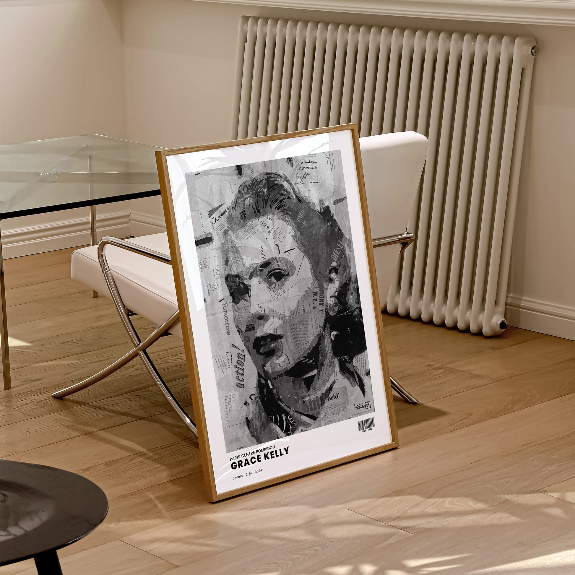 Be inspired by Iconic Grace Kelly Paris Centre Pompidou Exhibition Art Print. The artwork is presented in a natural wood frame that captures its timeless beauty in every detail.