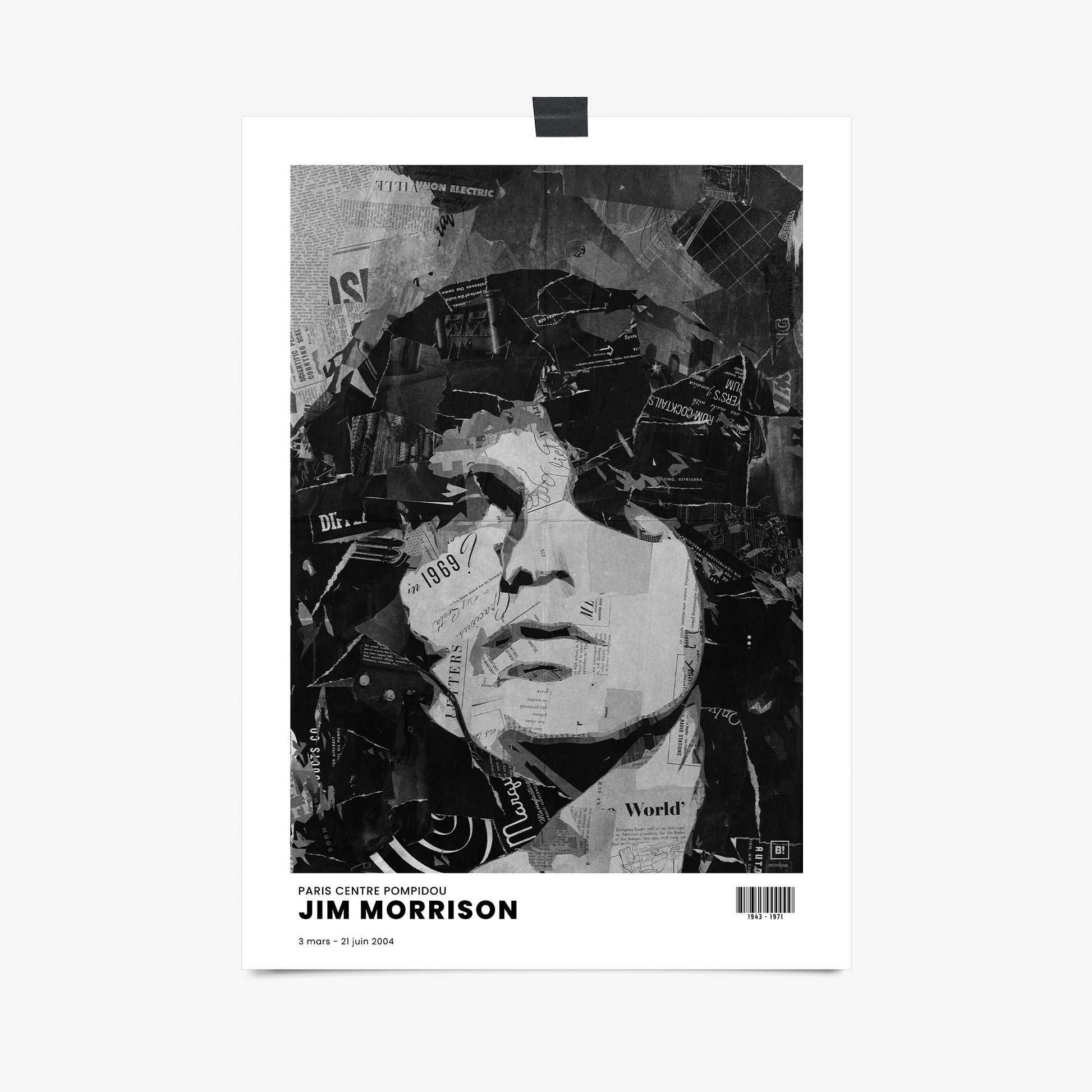 Be inspired by Iconic Jim Morrison Paris Centre Pompidou Exhibition Art Print. This artwork is printed using giclée on archival acid-free paper, capturing its timeless beauty in every detail.