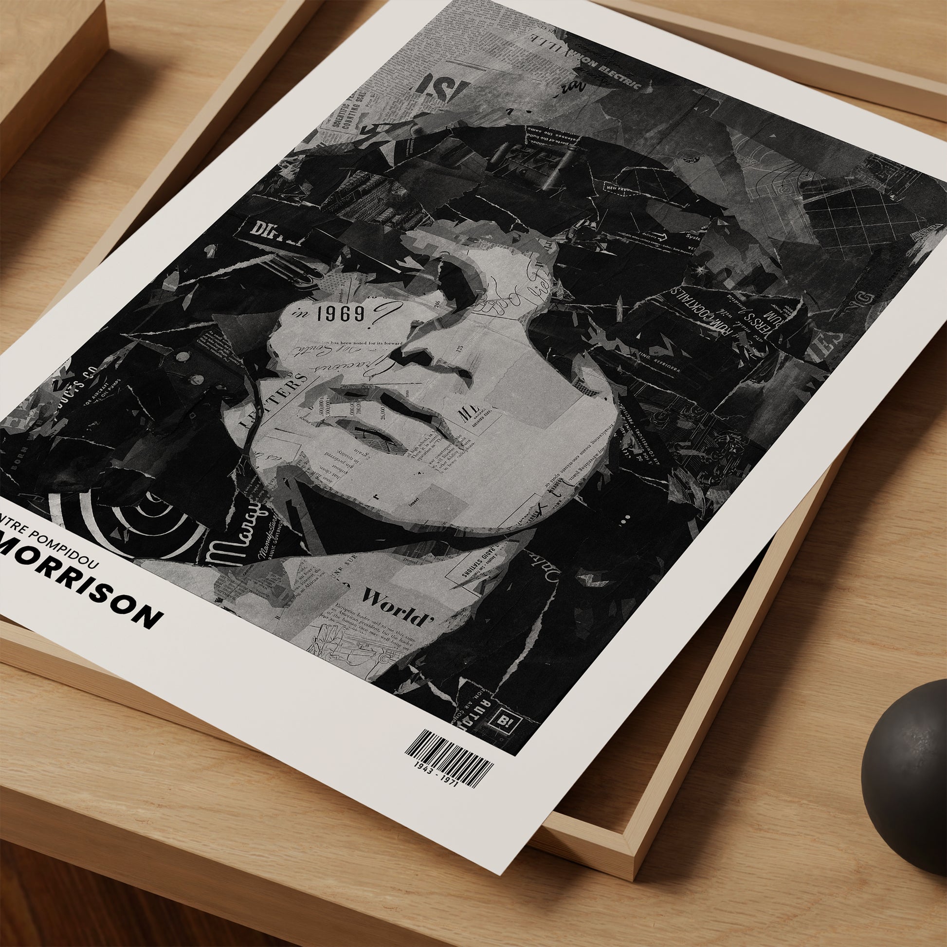 Be inspired by Iconic Jim Morrison Paris Centre Pompidou Exhibition Art Print. The artwork is presented as a print close up that captures its timeless beauty in every detail.