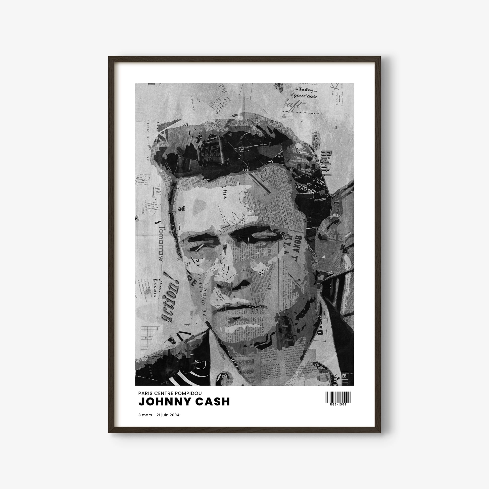 Be inspired by Iconic Johnny Cash Paris Centre Pompidou Exhibition Art Print. The artwork is presented in a black oak frame that captures its timeless beauty in every detail.