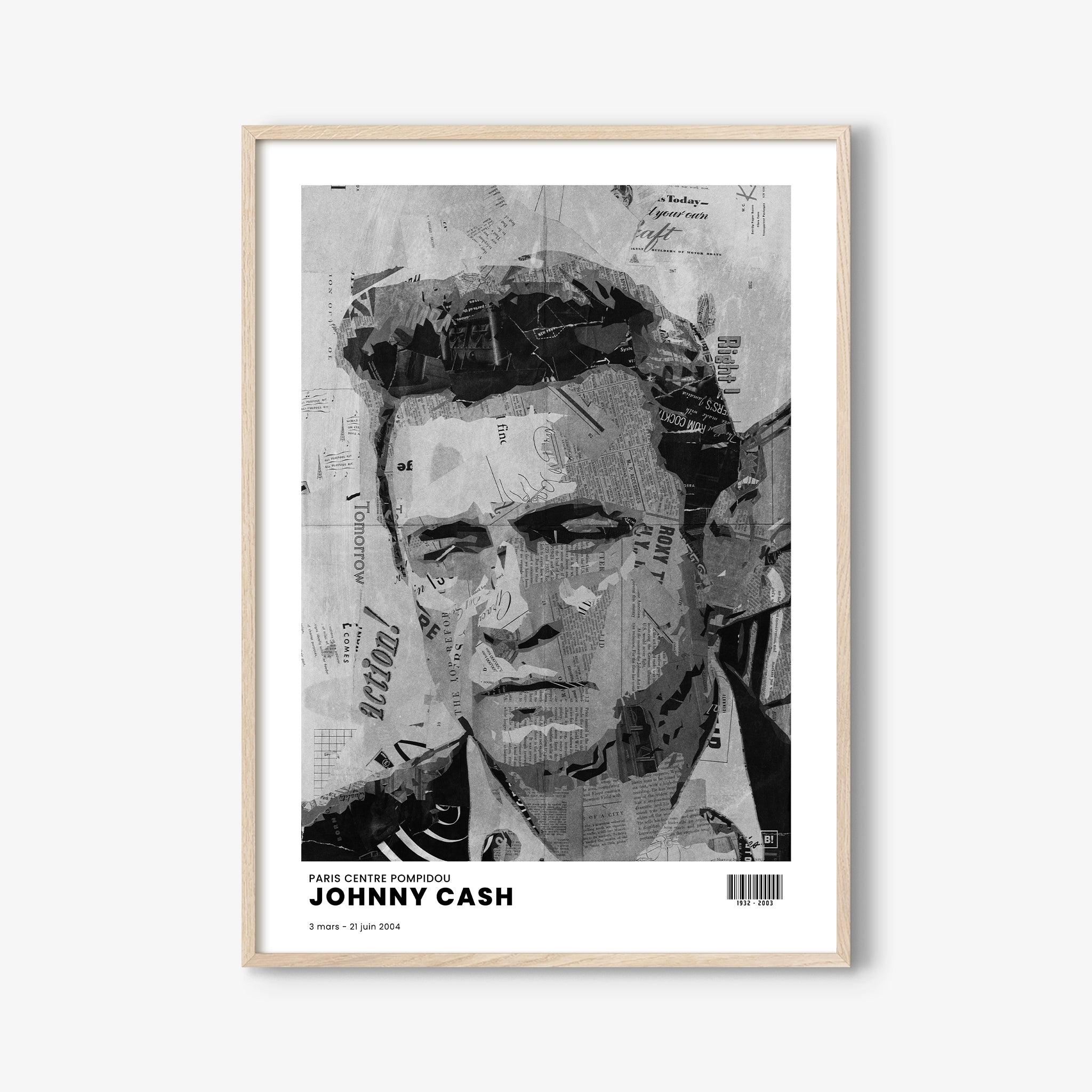 Be inspired by Iconic Johnny Cash Paris Centre Pompidou Exhibition Art Print. The artwork is presented in a white oak frame that captures its timeless beauty in every detail.