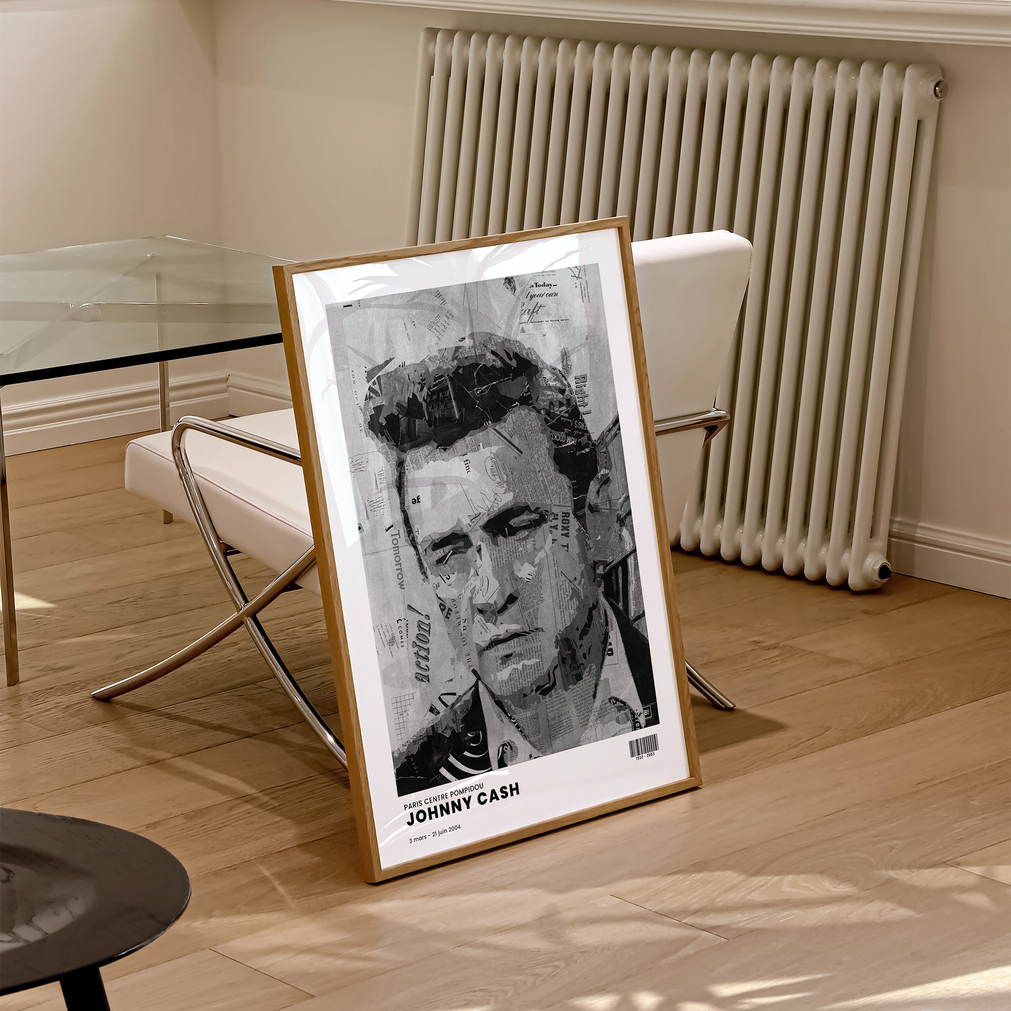Be inspired by Iconic Johnny Cash Paris Centre Pompidou Exhibition Art Print. The artwork is presented in a natural wood frame that captures its timeless beauty in every detail.