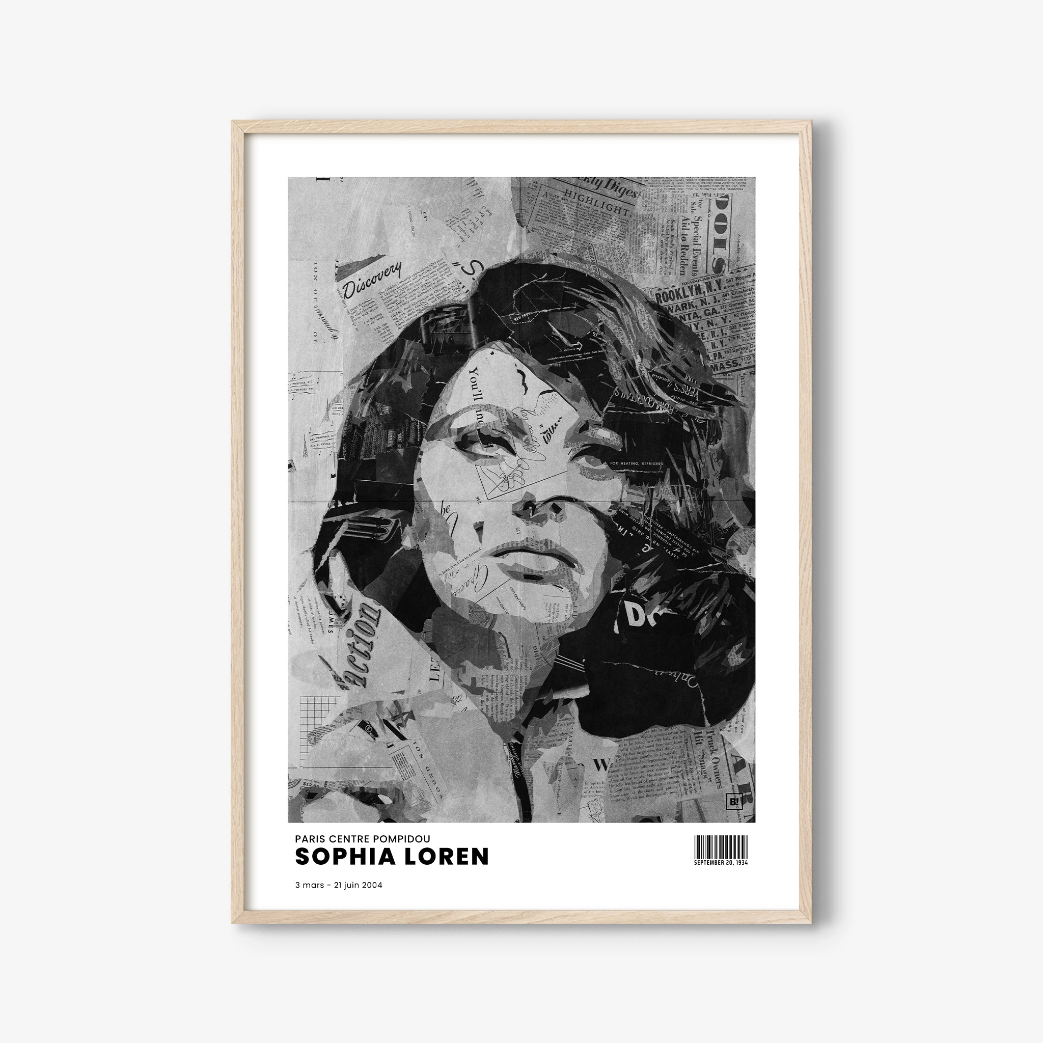Be inspired by Iconic Sophia Loren Paris Centre Pompidou Exhibition Art Print. The artwork is presented in a white oak frame that captures its timeless beauty in every detail.