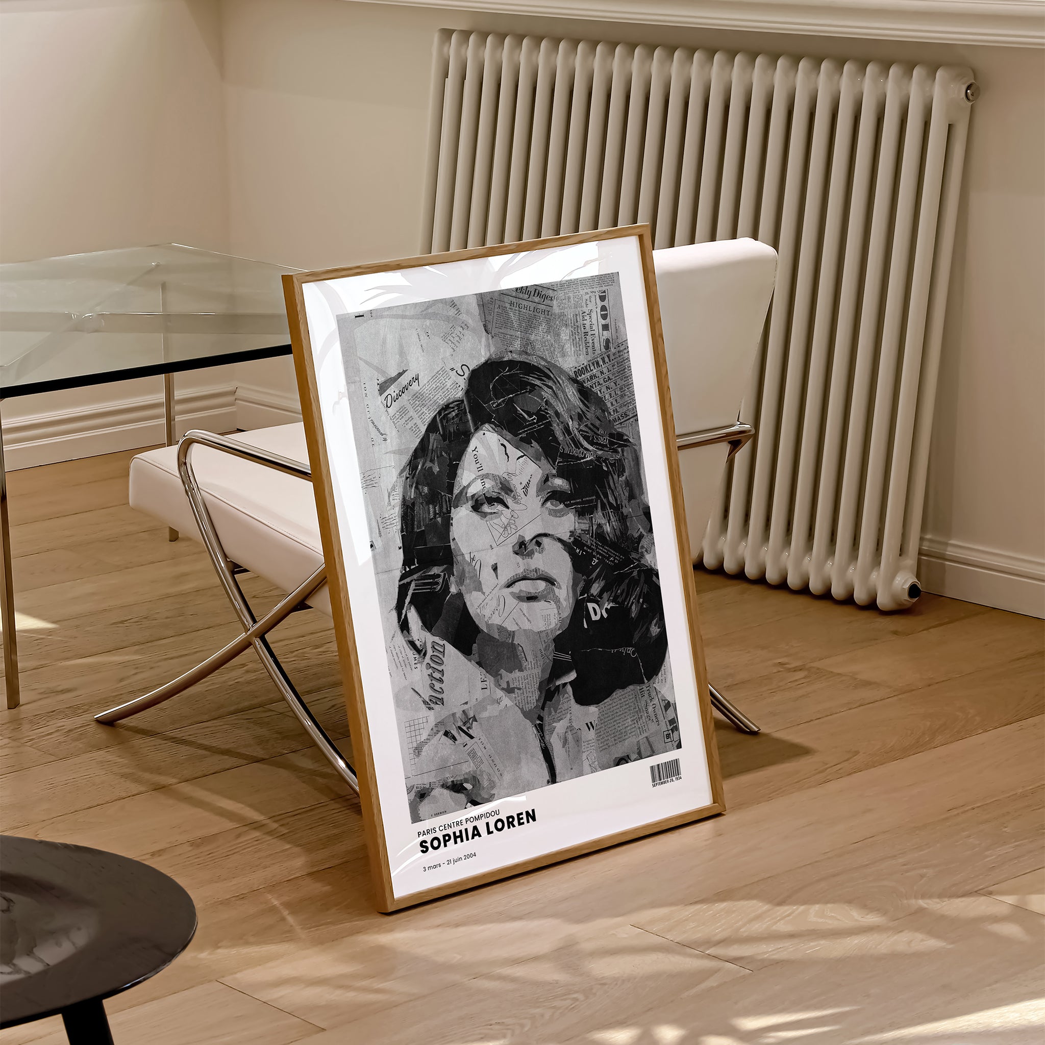 Be inspired by Iconic Sophia Loren Paris Centre Pompidou Exhibition Art Print. The artwork is presented in a natural wood frame that captures its timeless beauty in every detail.