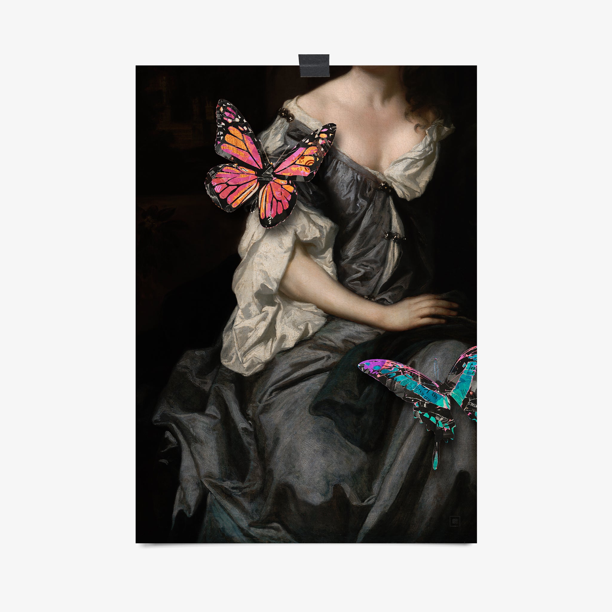 Be inspired by our Victorian portrait with gray dress and butterflies art print. This artwork was printed using the giclée process on archival acid-free paper that captures its timeless beauty in every detail.
