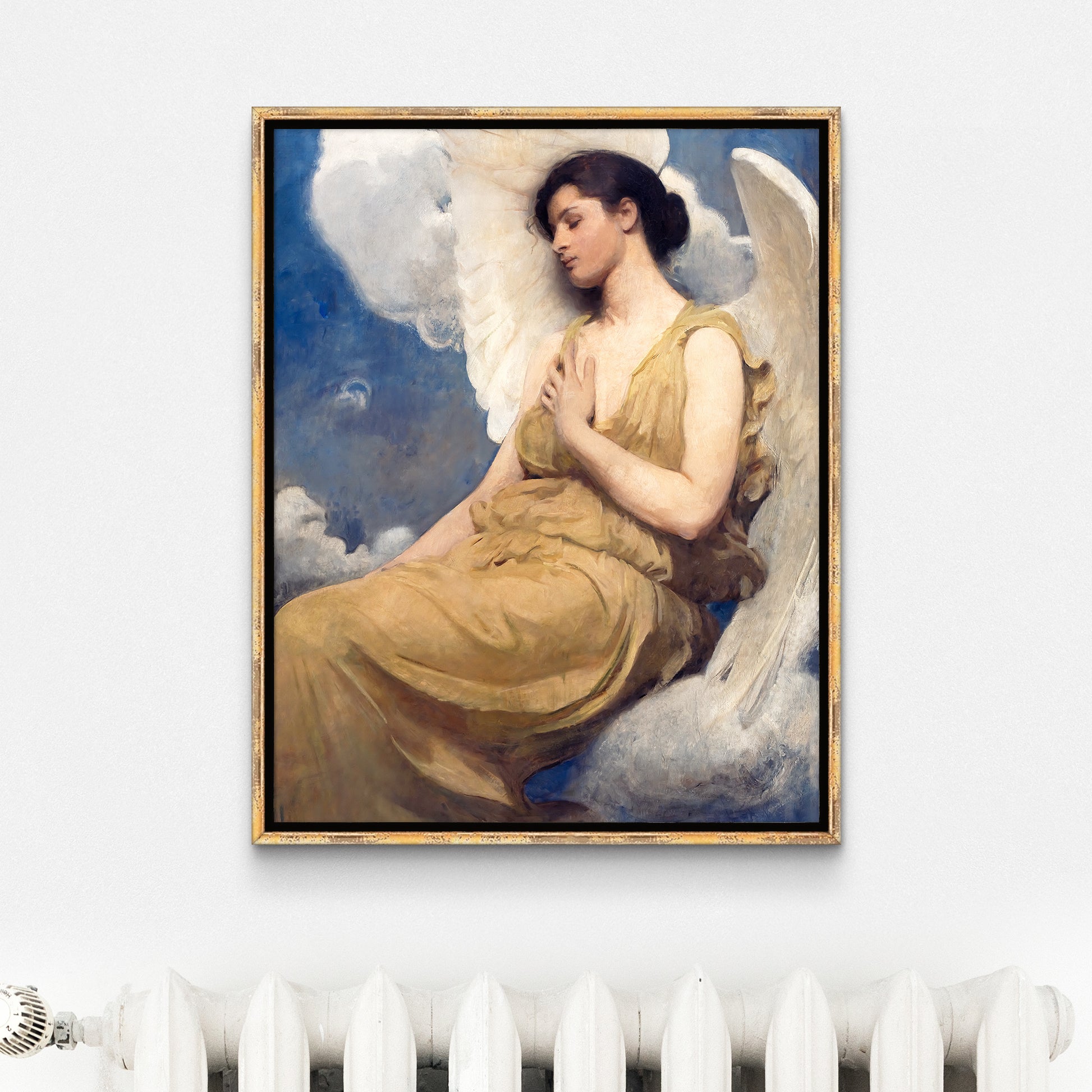 Be inspired by our classic art print Winged Figure by Abbott Handerson Thayer. This artwork was printed using the giclée process on archival acid-free paper and is presented in a golden vintage frame that captures its timeless beauty in every detail.