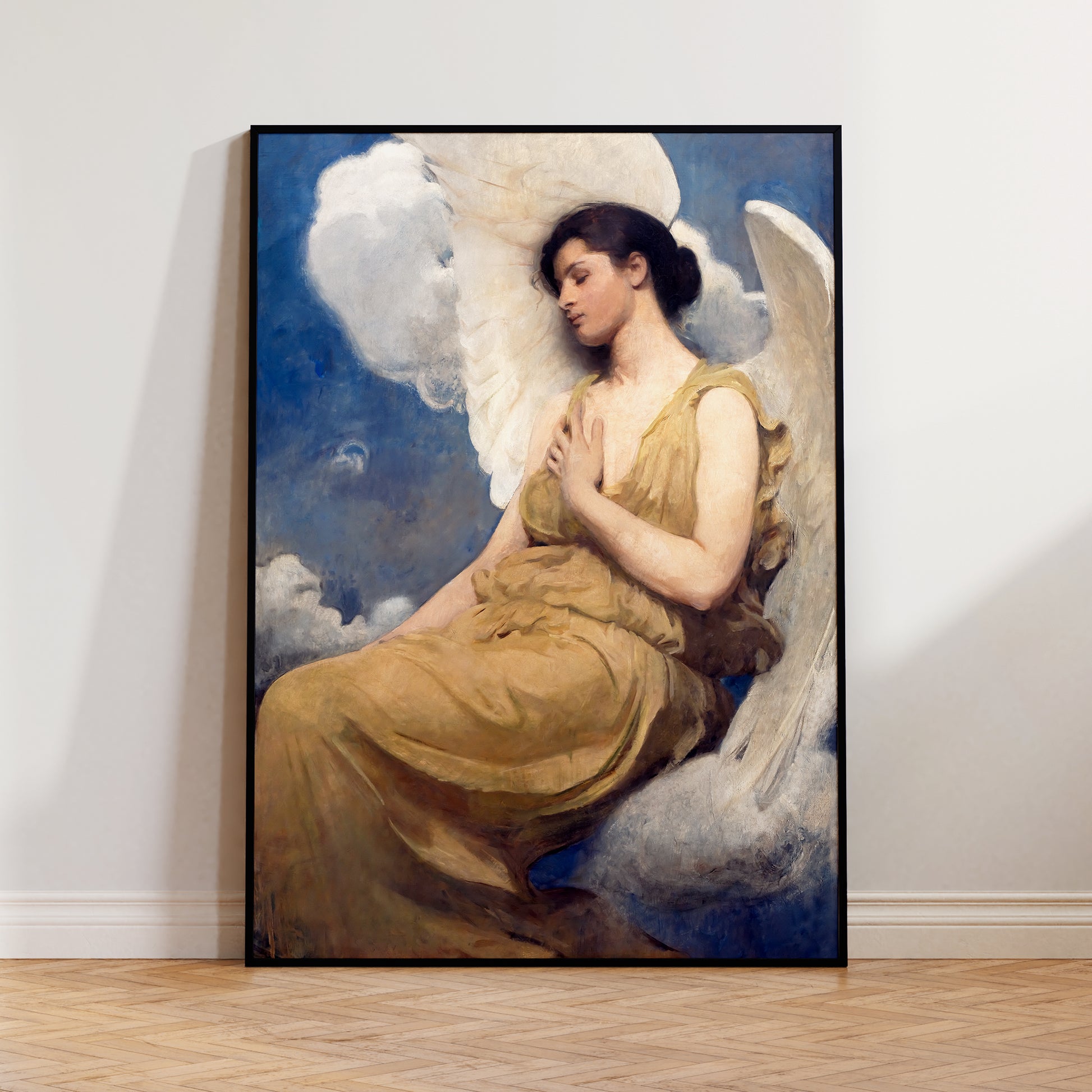 Be inspired by our classic art print Winged Figure by Abbott Handerson Thayer. This artwork was printed using the giclée process on archival acid-free paper and is presented in a modern black fram that captures its timeless beauty in every detail.
