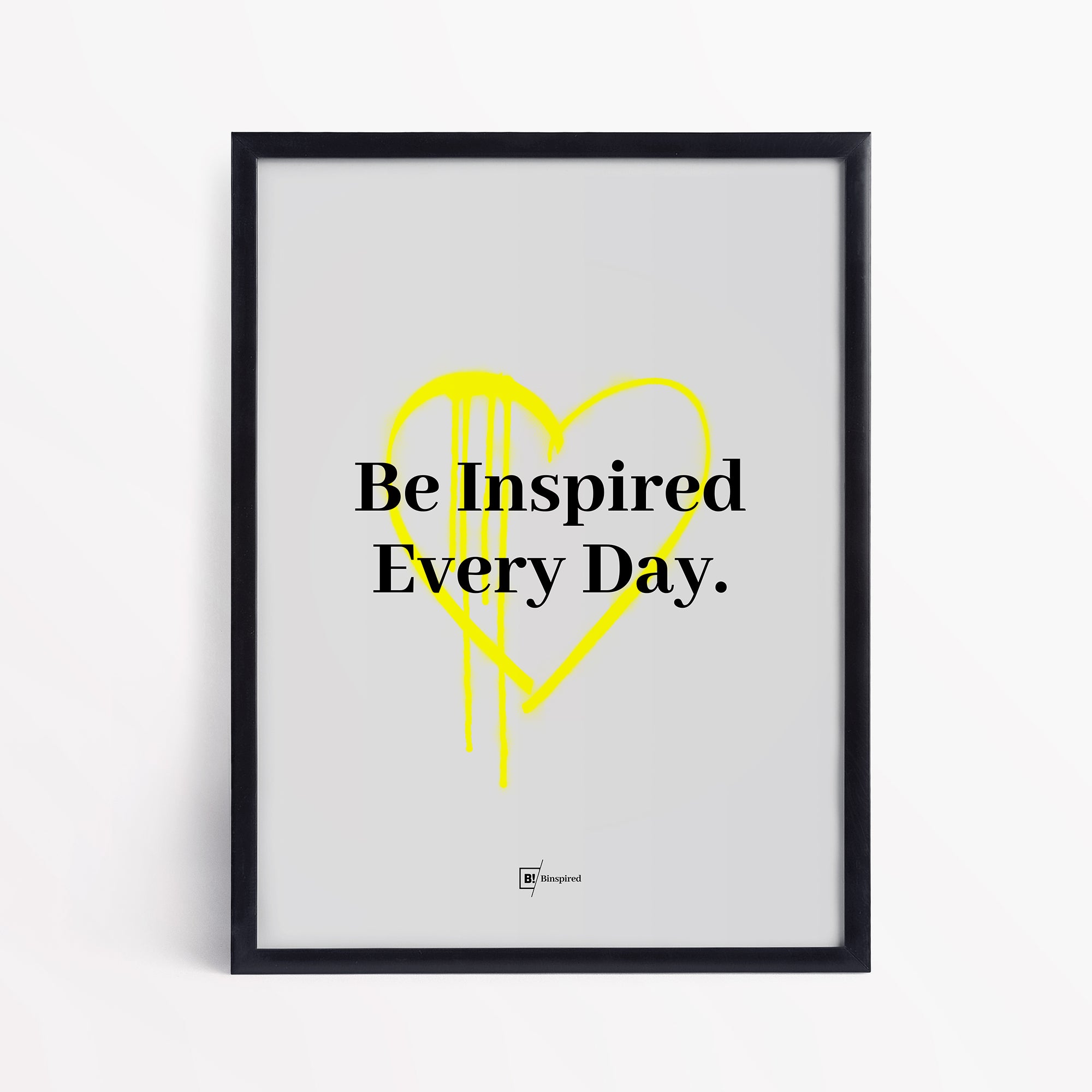 Be inspired by our "Be Inspired Every Day" quote art print! This artwork was printed using the giclée process on archival acid-free paper and is presented in a simple black frame that captures its timeless beauty in every detail.
