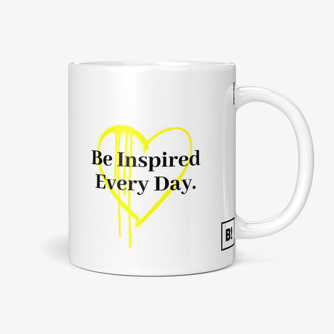 Get inspired by our quote, "Be Inspired Every Day" on this 11oz white glossy coffee mug with the handle on the right.