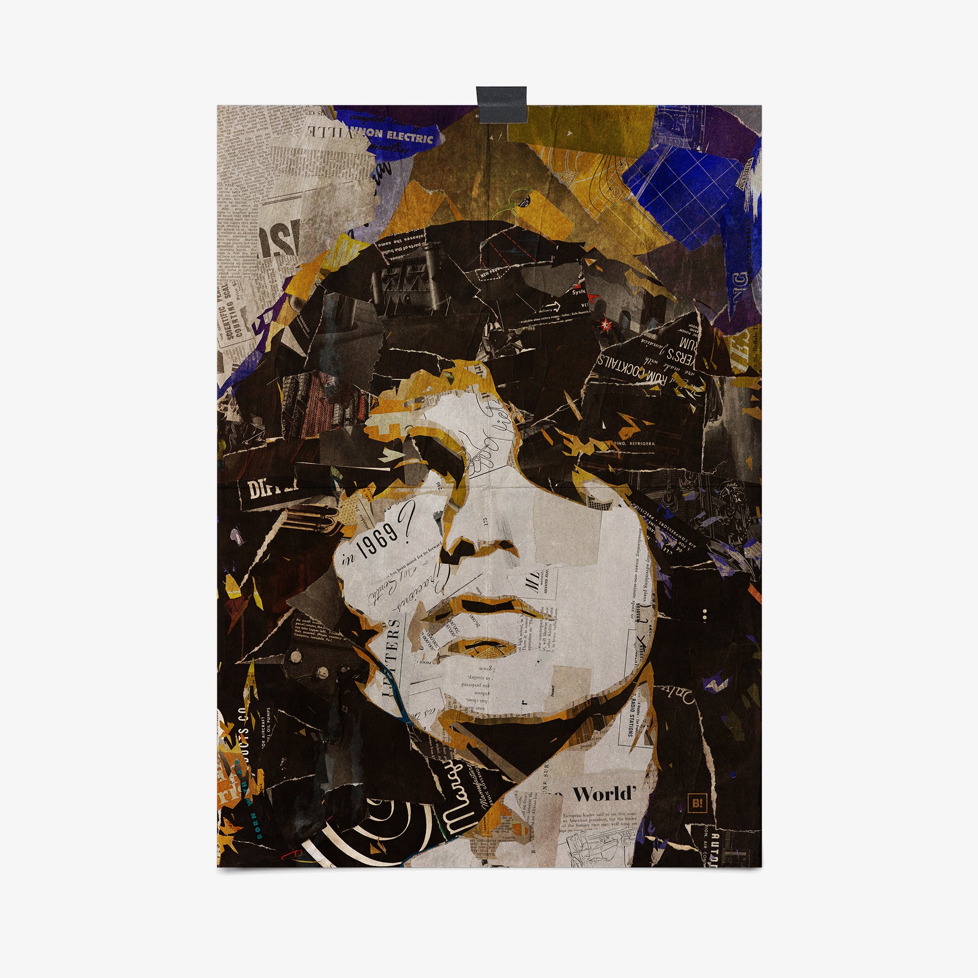 Be inspired by our iconic collage portrait art print of Jim Morrison. This artwork was printed using the giclée process on archival acid-free paper, capturing its timeless beauty in every detail.