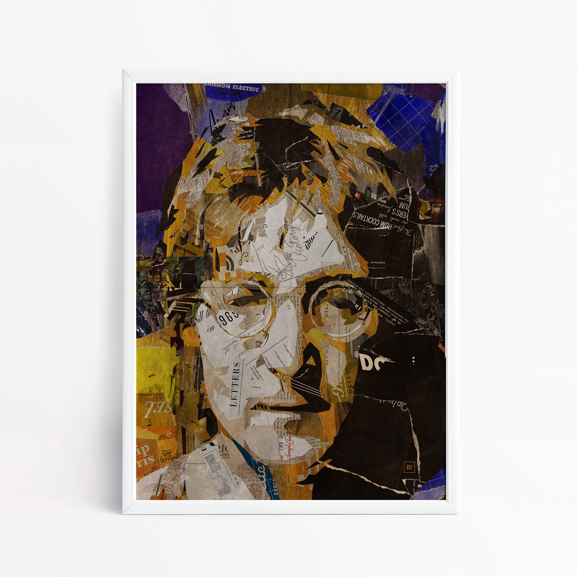 Be inspired by our iconic collage portrait art print of John Lennon. This artwork has been printed using the giclée process on archival acid-free paper and is presented in a sleek white frame, showcasing its timeless beauty in every detail.