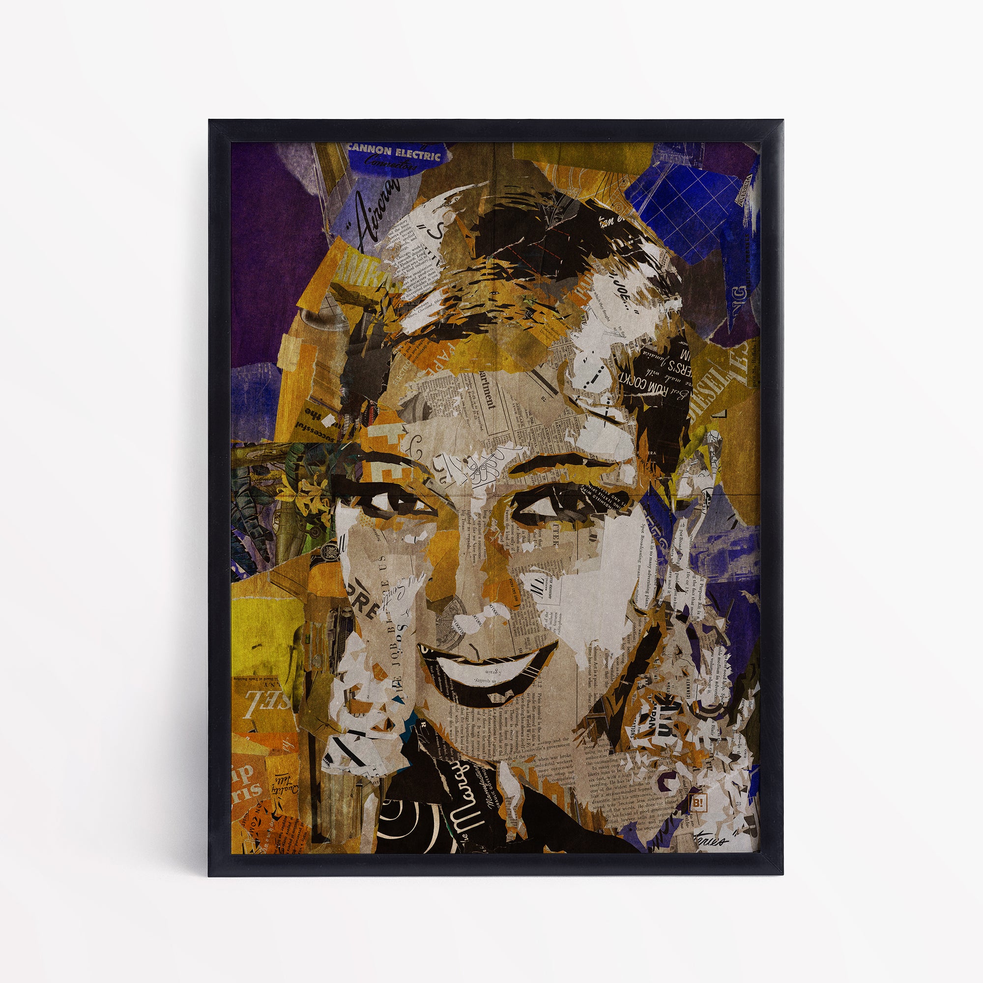 Be inspired by our iconic collage portrait art print of Josephine Baker. This artwork has been printed using the giclée process on archival acid-free paper and is presented in a sleek black frame, showcasing its timeless beauty in every detail.