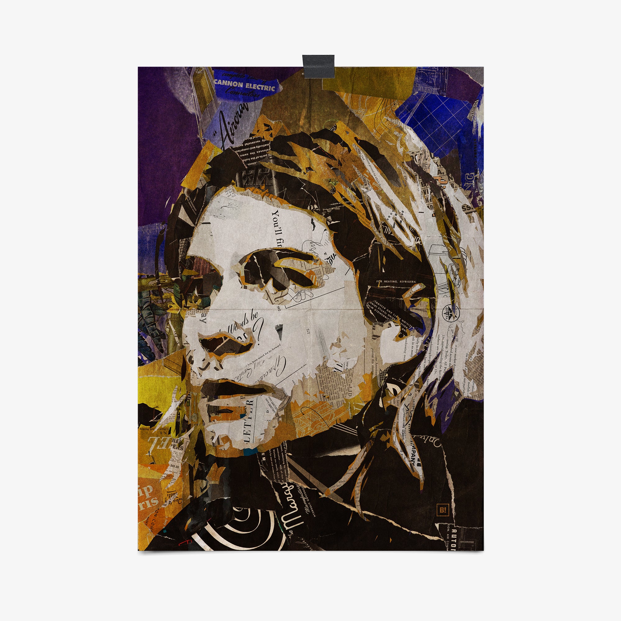 Be inspired by our iconic collage portrait art print of Kurt Cobain. This artwork was printed using the giclée process on archival acid-free paper, capturing its timeless beauty in every detail.
