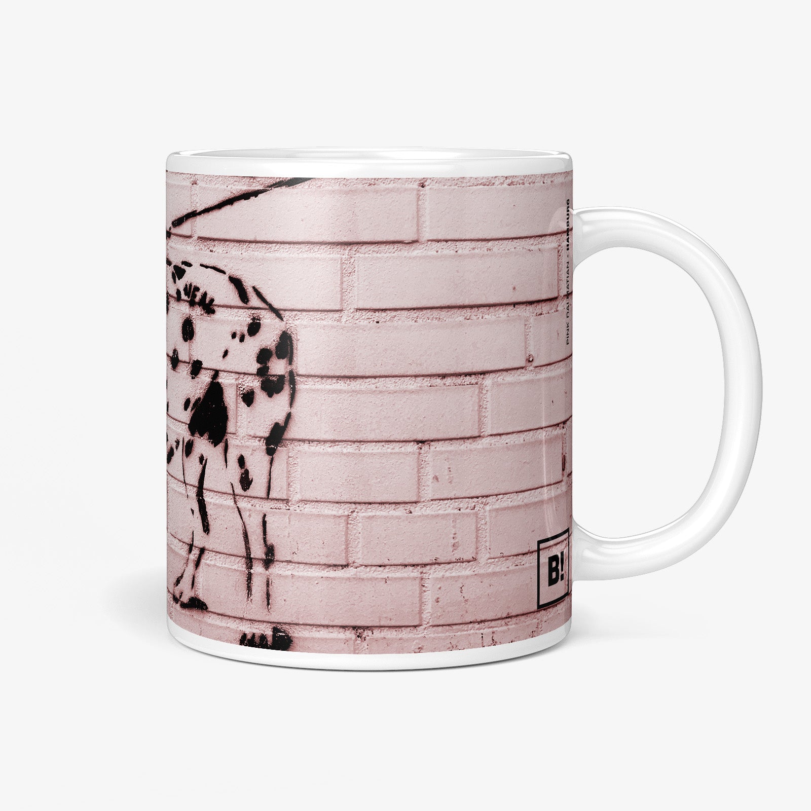 Be inspired by our Urban Art Coffee Mug "Pink Dalmatian" from Hamburg. This mug features an 11oz size with the handle on the right.