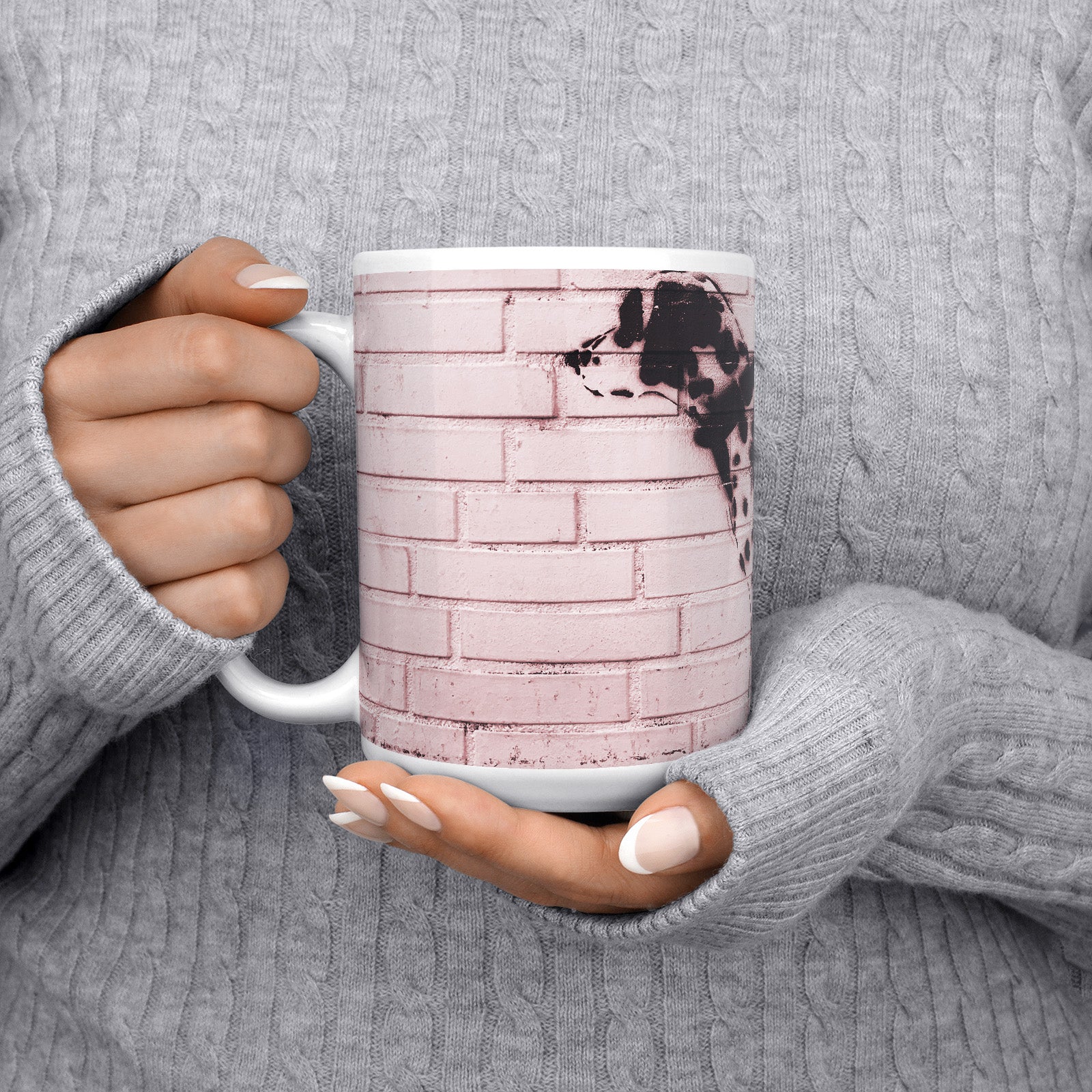 Be inspired by our Urban Art Coffee Mug "Pink Dalmatian" from Hamburg. This mug features an 15oz size with the handle on the left.