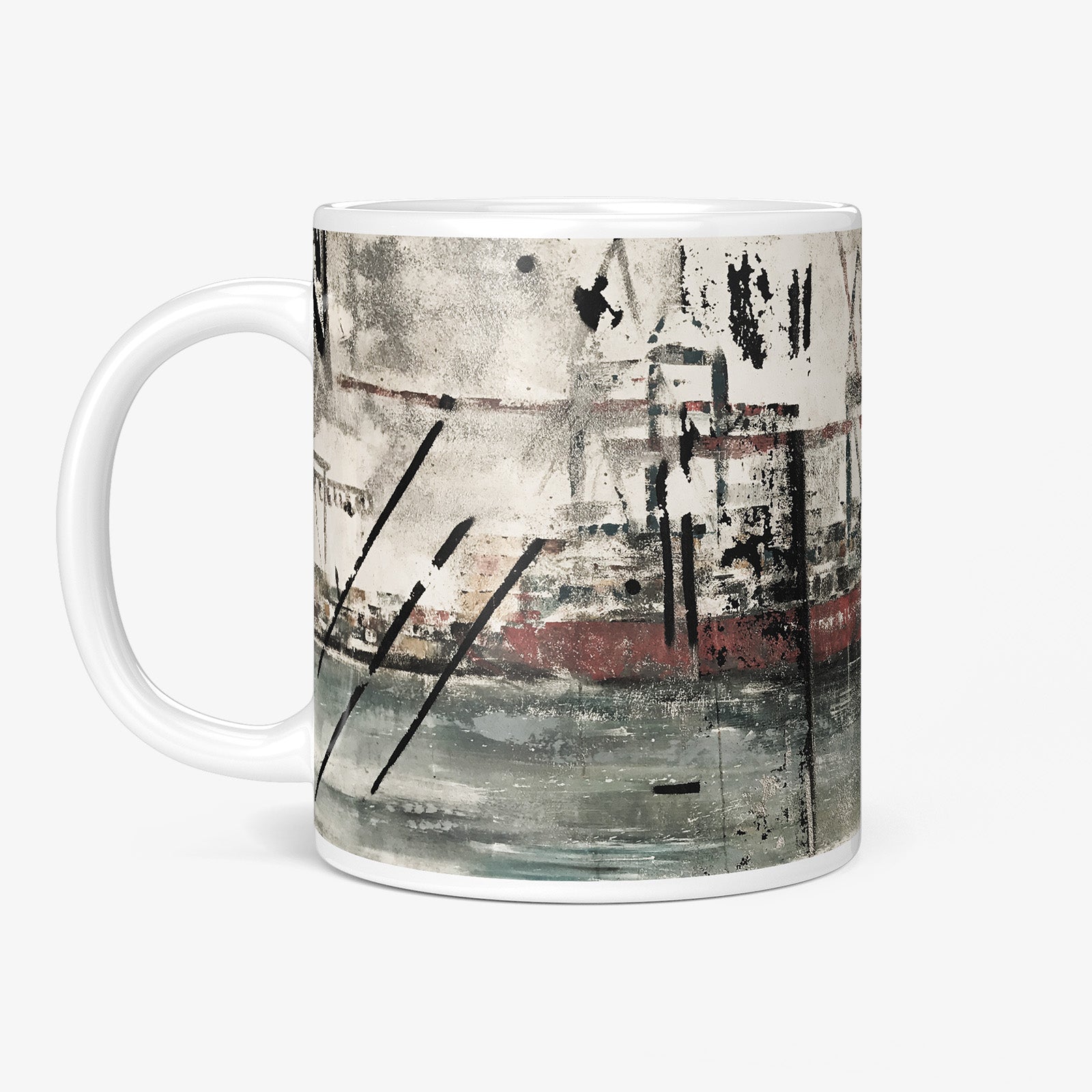 Be inspired by our Urban Art Coffee Mug "Port of Dreams" from Hamburg. This mug features an 11oz size with the handle on the left.