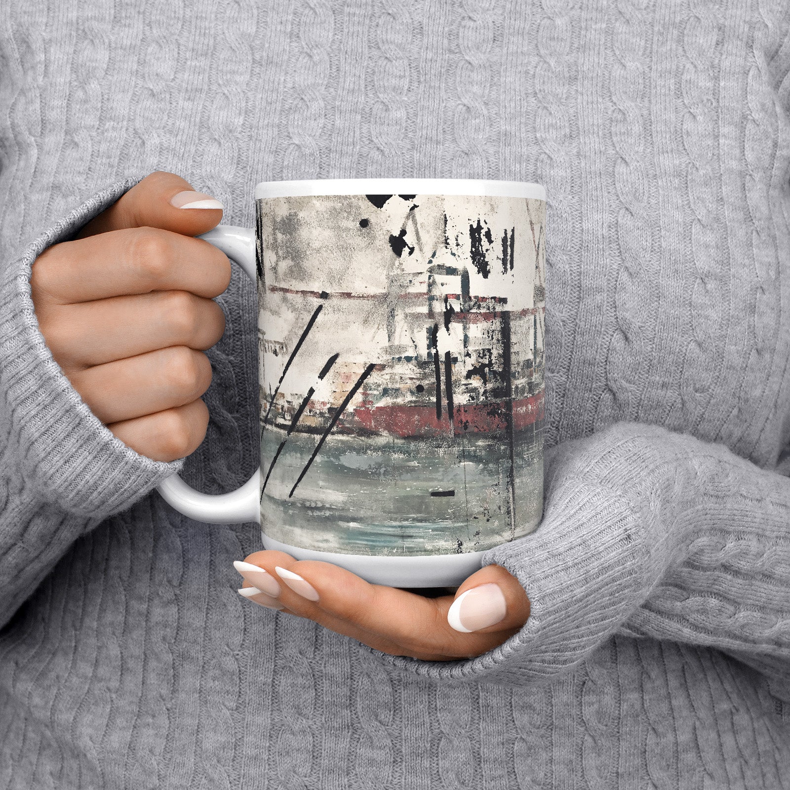 Be inspired by our Urban Art Coffee Mug "Port of Dreams" from Hamburg. This mug features an 15oz size with the handle on the left.