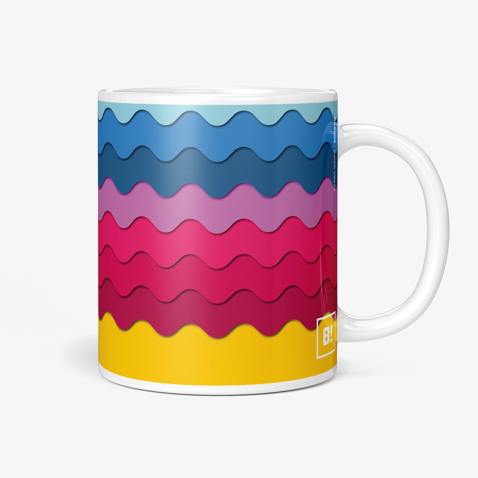 Be inspired by our "Retro Waves" Bonbon Coffee Mug. Featuring a 11oz size with the handle on the right.