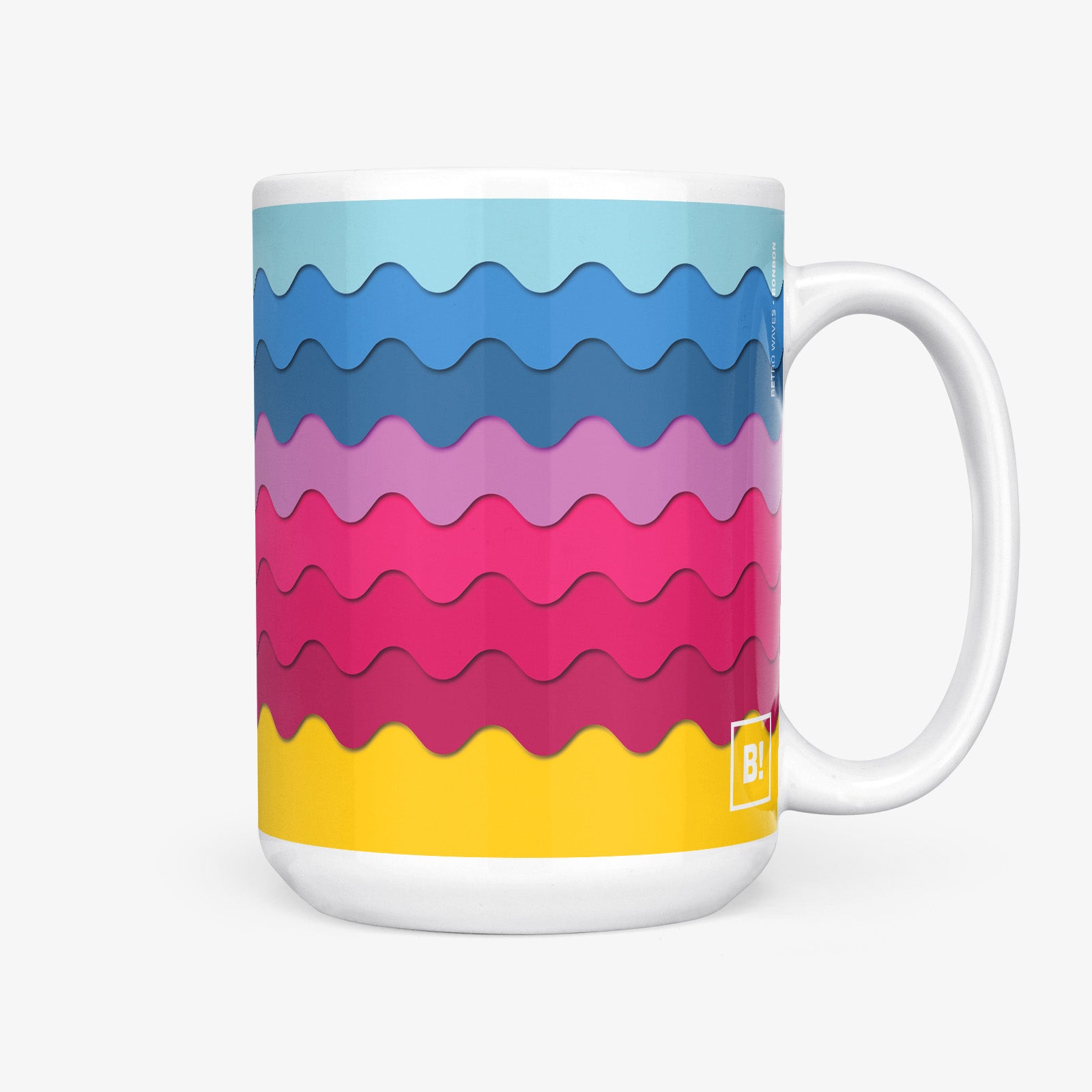 Be inspired by our "Retro Waves" Bonbon Coffee Mug. Featuring a 15oz size with the handle on the right.