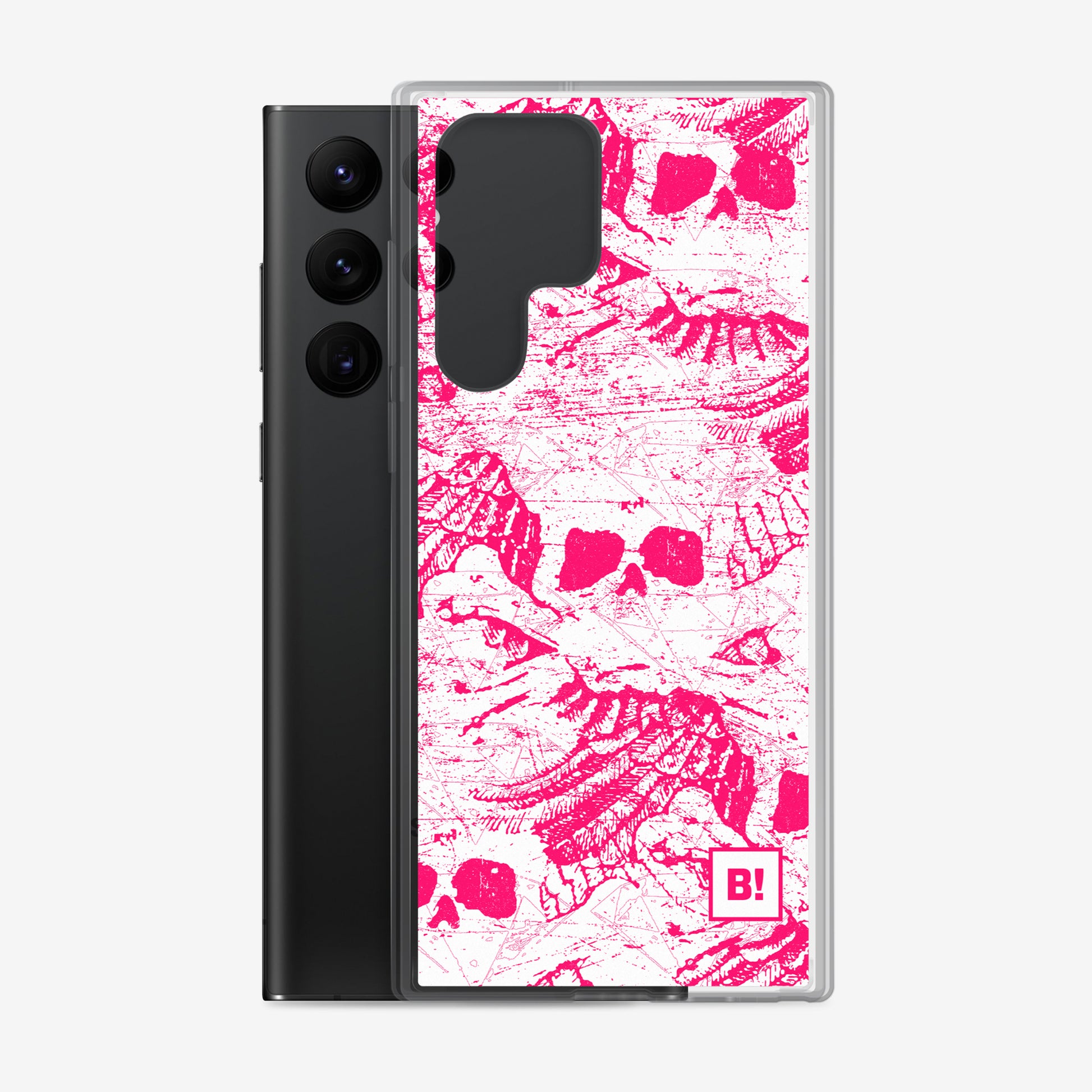 Binspired Skulls and Wings Neon Red Samsung Galaxy s22 Ultra Clear Case with Phone