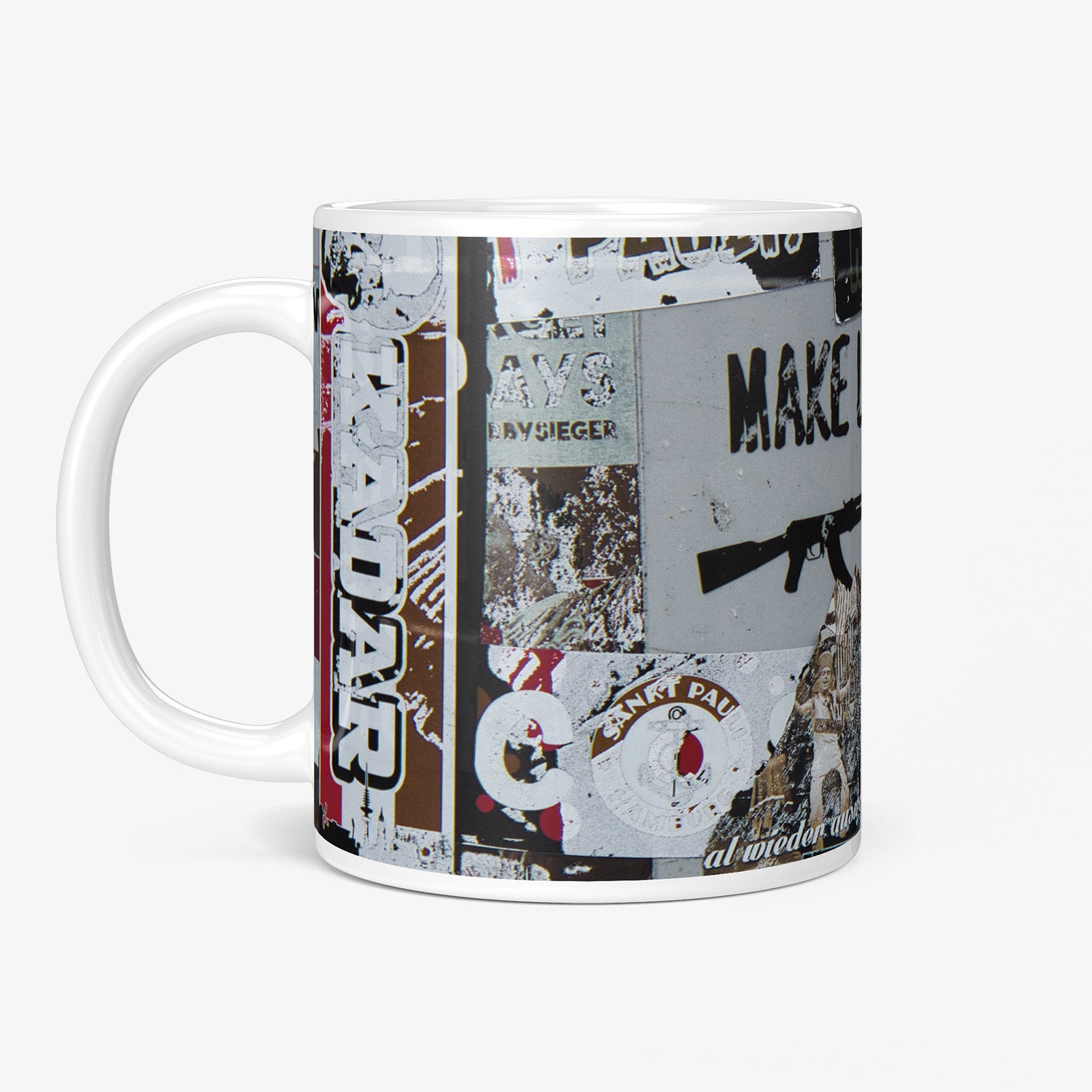 Be inspired by our Urban Art Coffee Mug "St. Pauli - No2" from Hamburg. This mug features an 11oz size with the handle on the left.