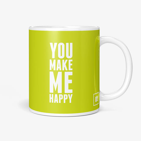 Be inspired by our "You Make Me Happy Coffee Mug" Limes Coffee Mug. Featuring a 11oz size with the handle on the right. 